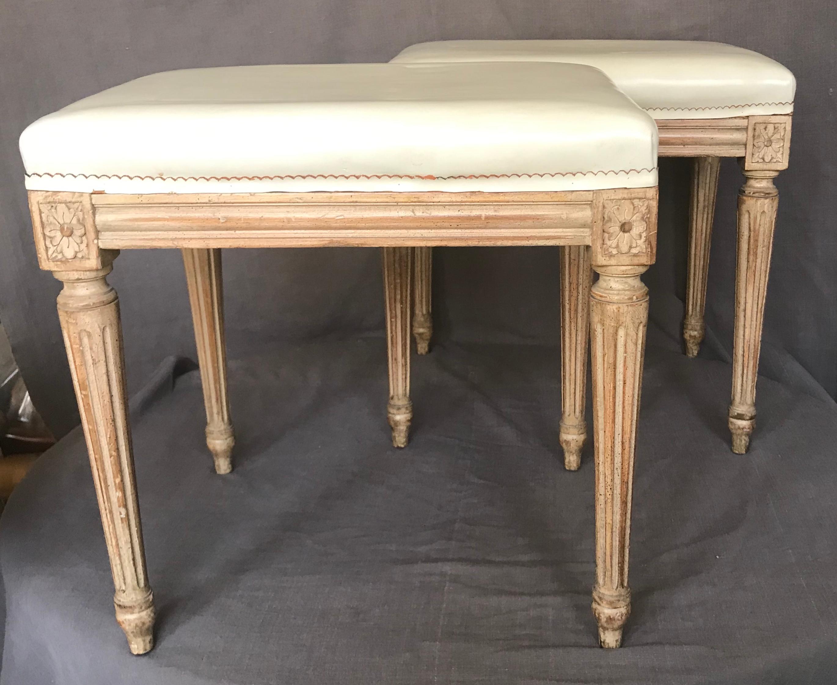 French Pair of Midcentury Louis XVI Stools in the Manner of Jansen