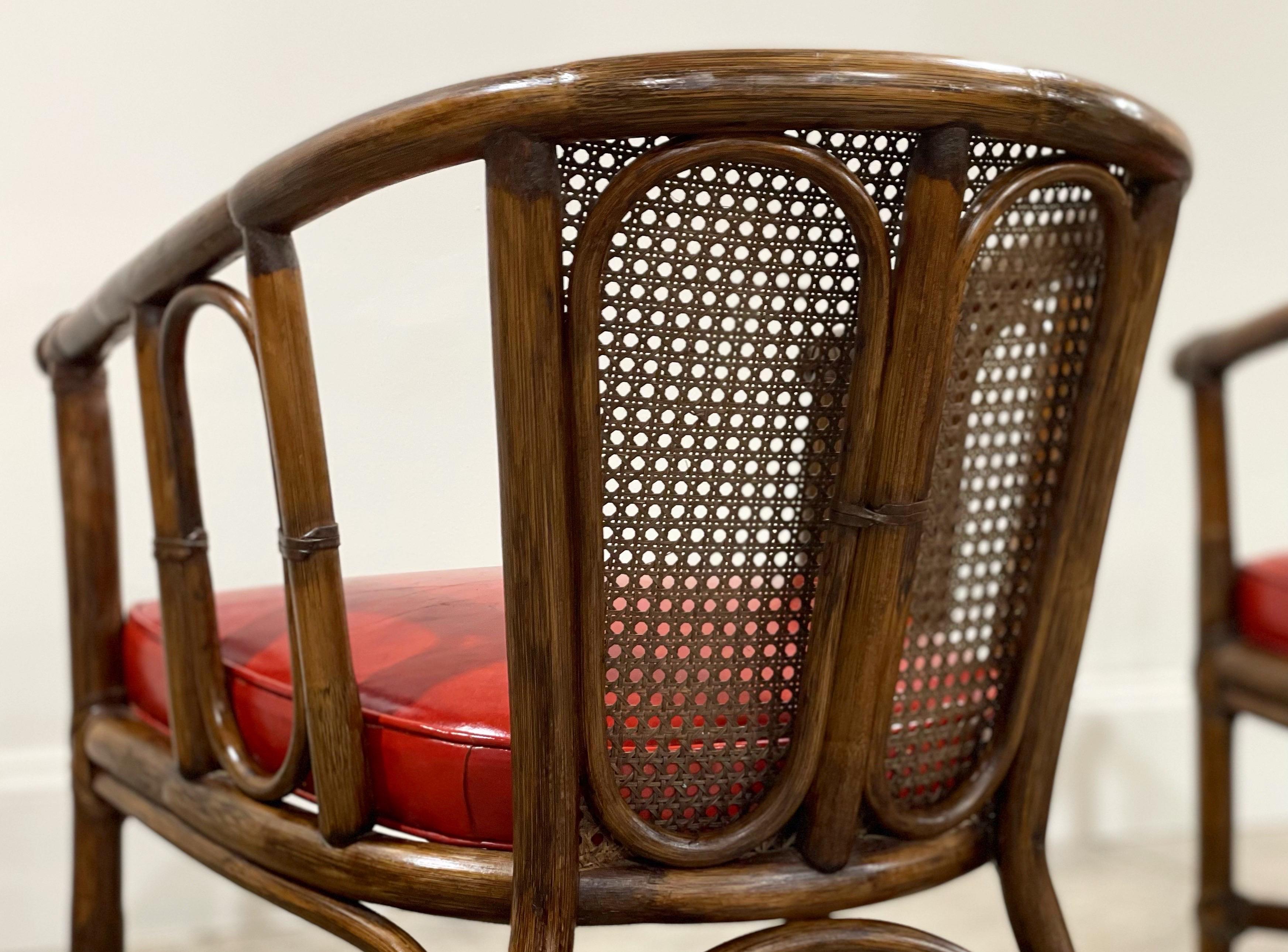 Pair Mid-Century McGuire Barrel Back Arm Chairs, Organic Modern Rattan + Cane 5
