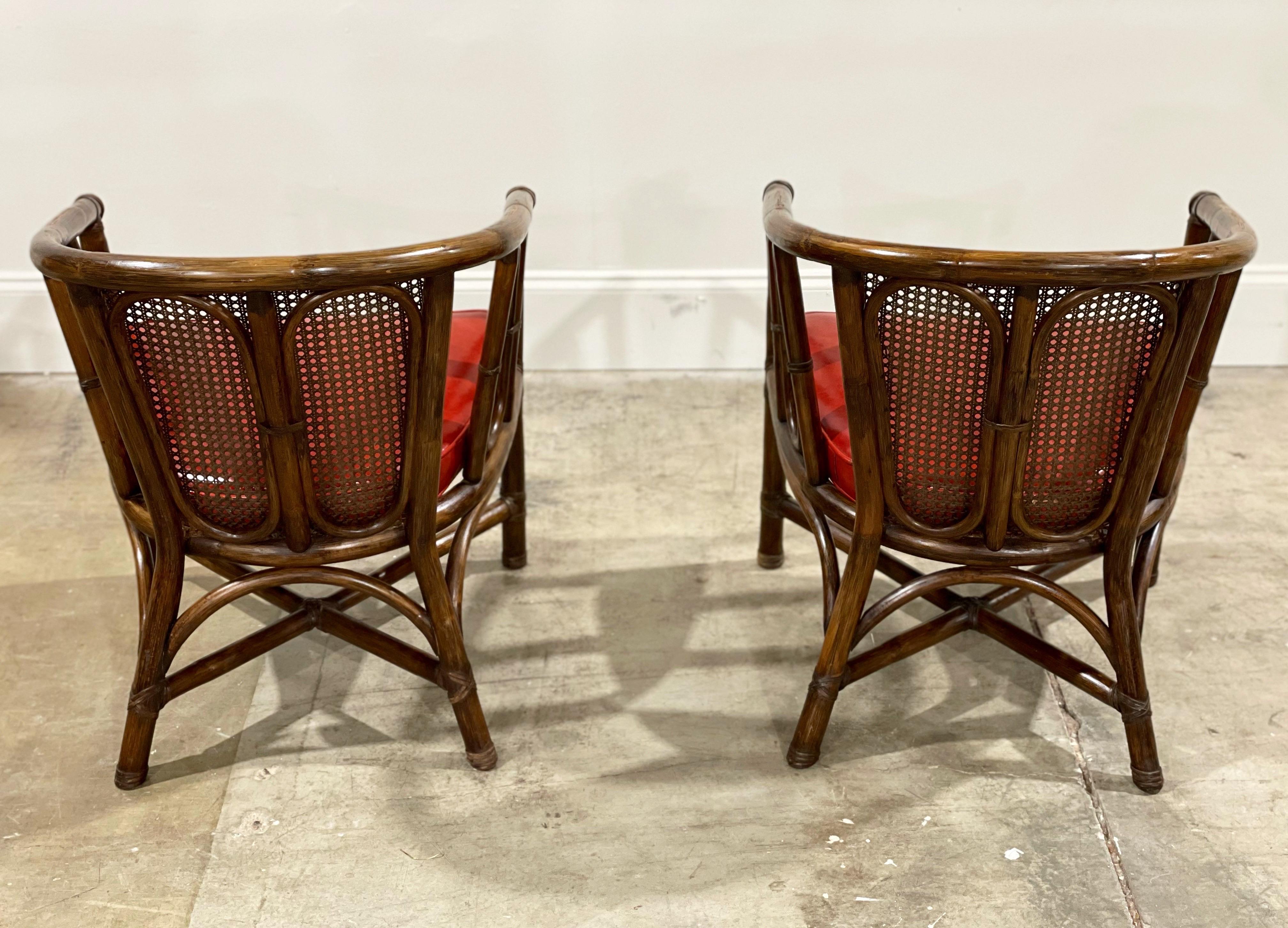 Pair Mid-Century McGuire Barrel Back Arm Chairs, Organic Modern Rattan + Cane 6