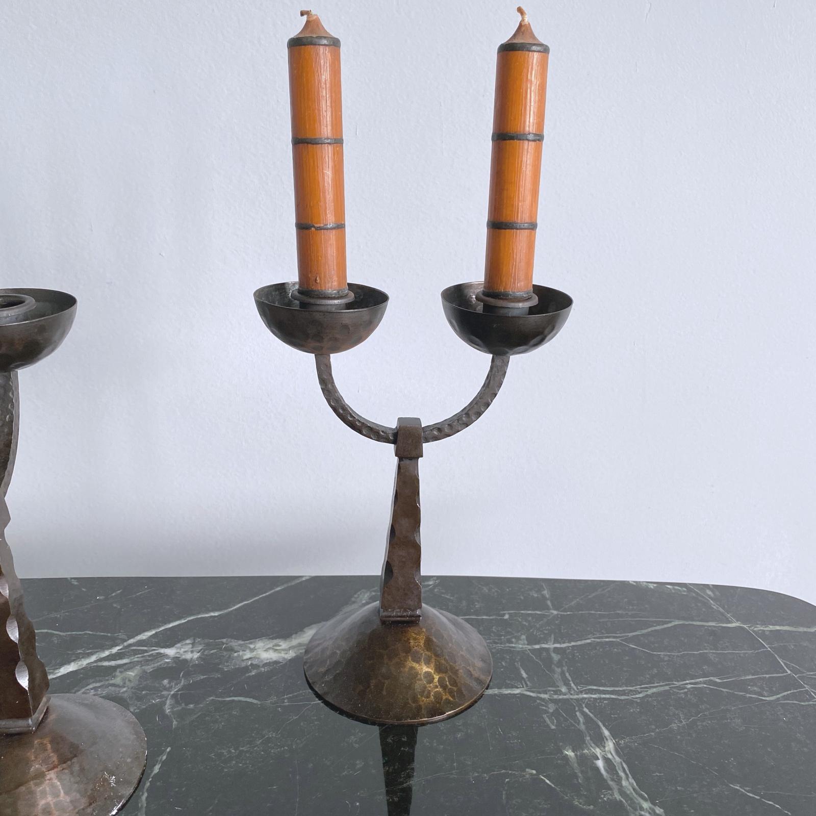 Arts and Crafts Pair of Midcentury Modern Forged Wrought Iron Candleholder, 1950s, Austria