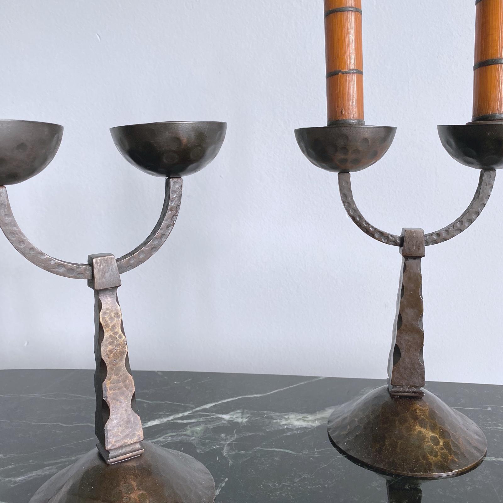 Austrian Pair of Midcentury Modern Forged Wrought Iron Candleholder, 1950s, Austria