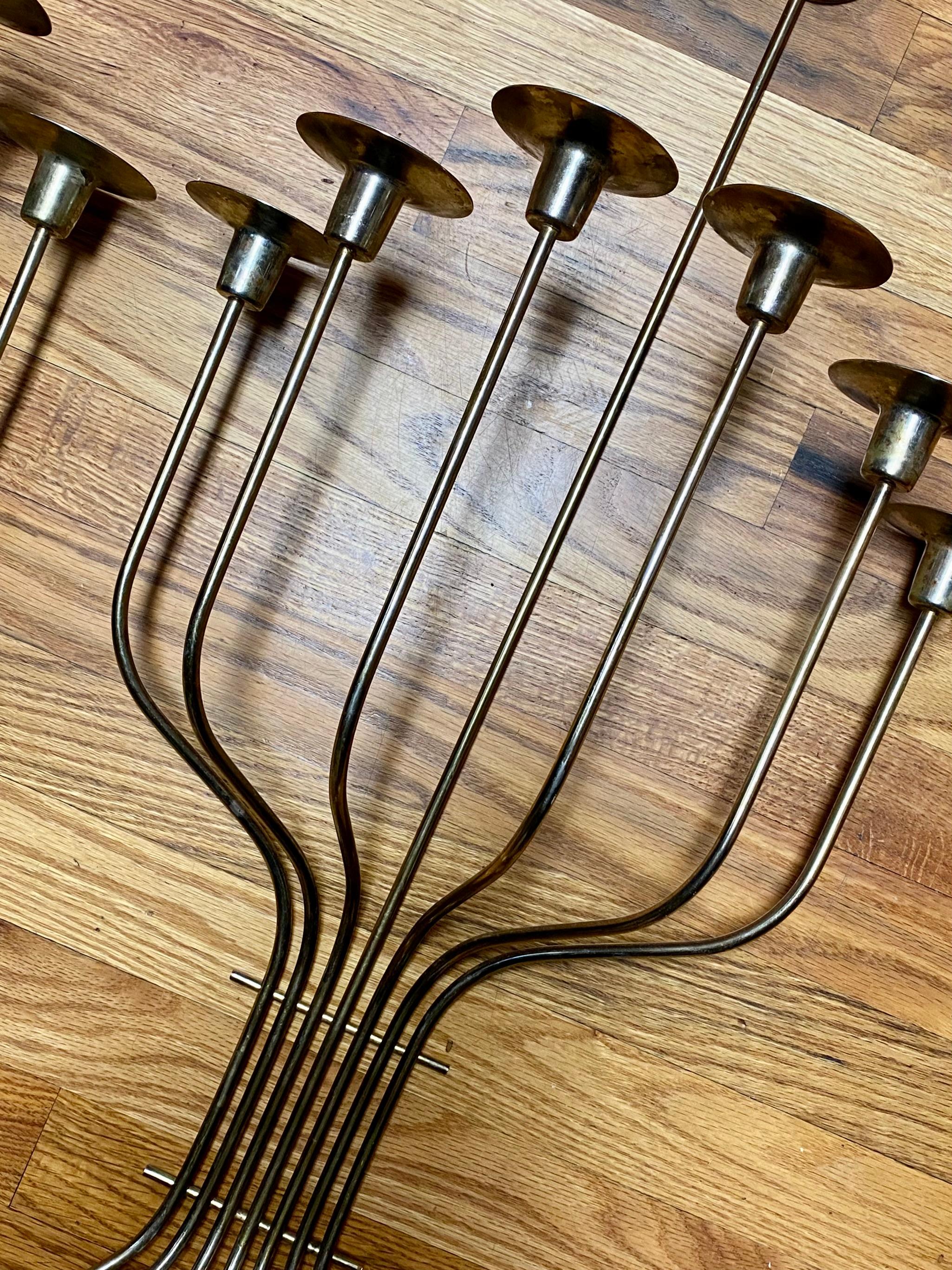 Mid-Century Modern Pair Midcentury Modern Large Scale Metal Candle Sconces (After Tommy Parzinger) For Sale