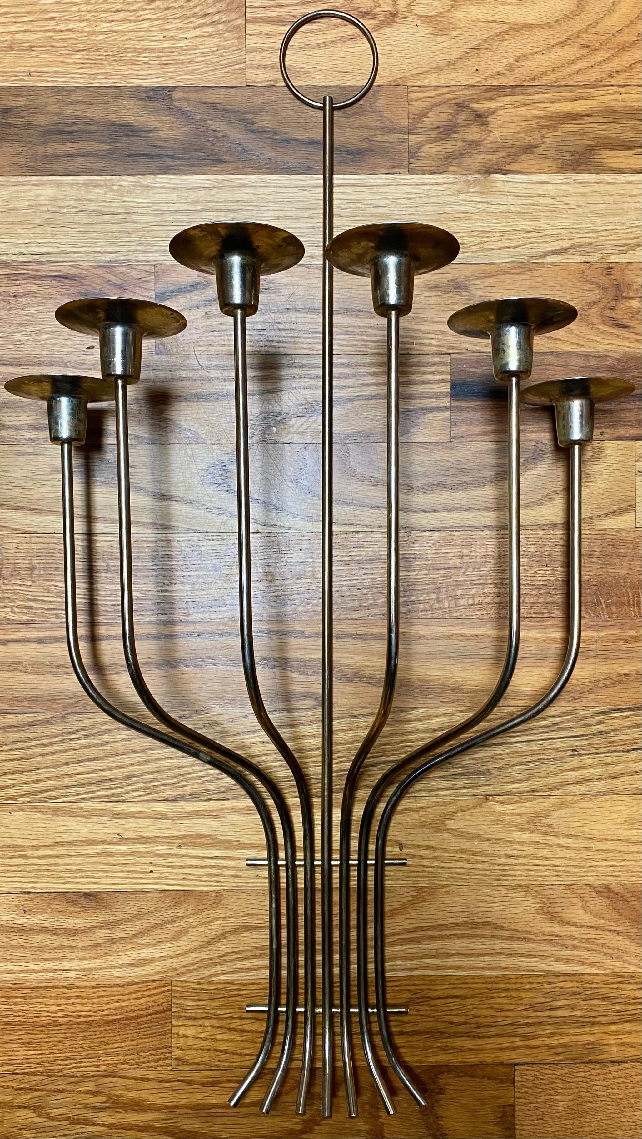 American Pair Midcentury Modern Large Scale Metal Candle Sconces (After Tommy Parzinger) For Sale