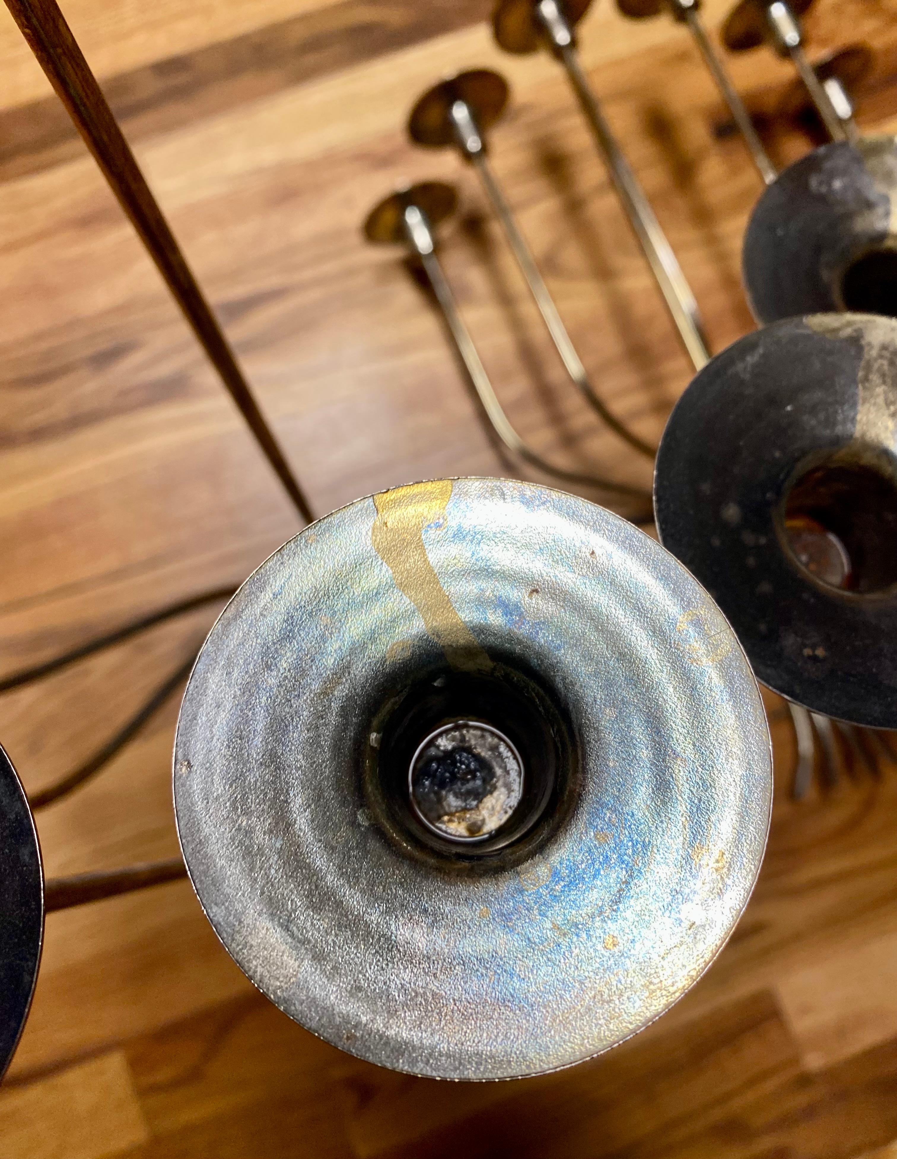 Welded Pair Midcentury Modern Large Scale Metal Candle Sconces (After Tommy Parzinger) For Sale