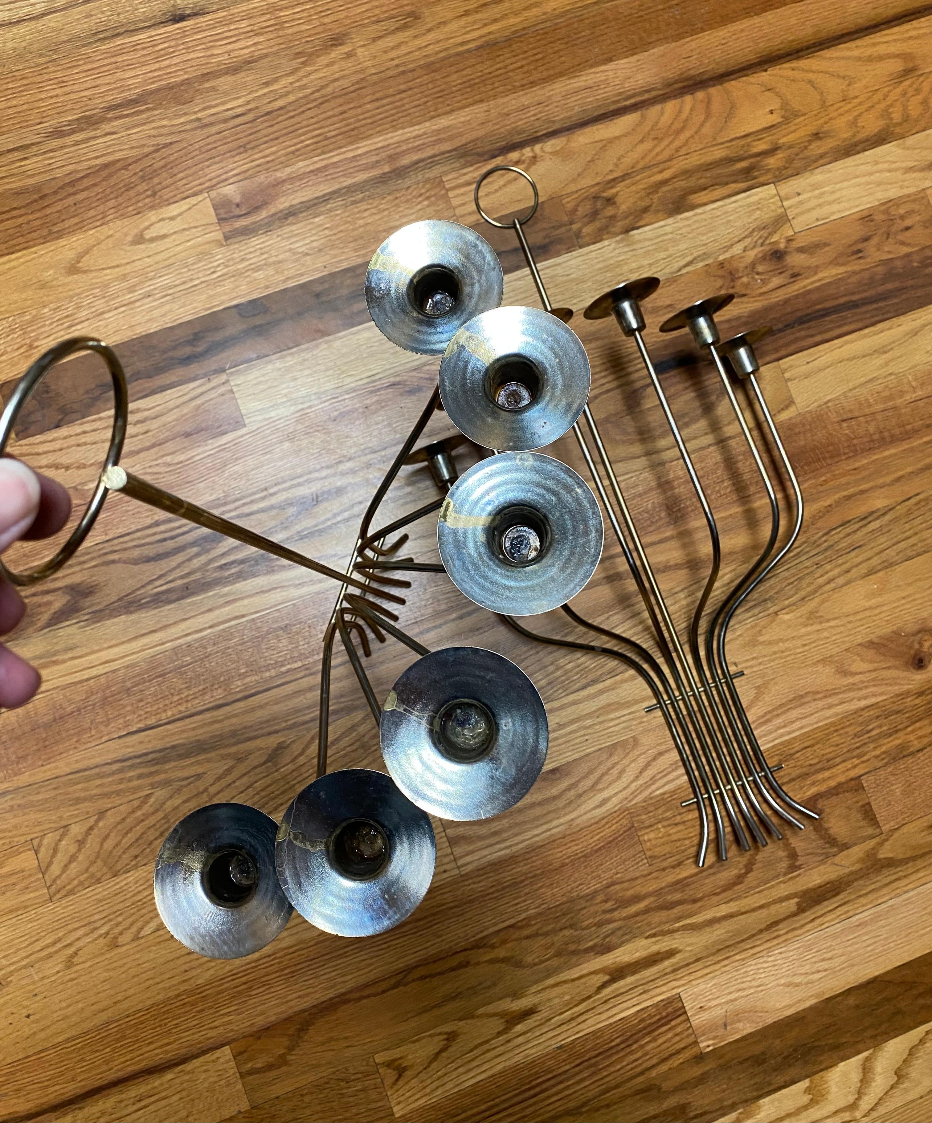 Pair Midcentury Modern Large Scale Metal Candle Sconces (After Tommy Parzinger) In Good Condition For Sale In Round Top, TX