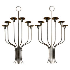 Pair Midcentury Modern Large Scale Metal Candle Sconces (After Tommy Parzinger)