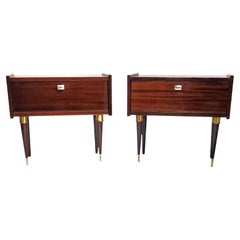 Pair Midcentury Modern ribbon stripe mahogany end table, night stand bedside