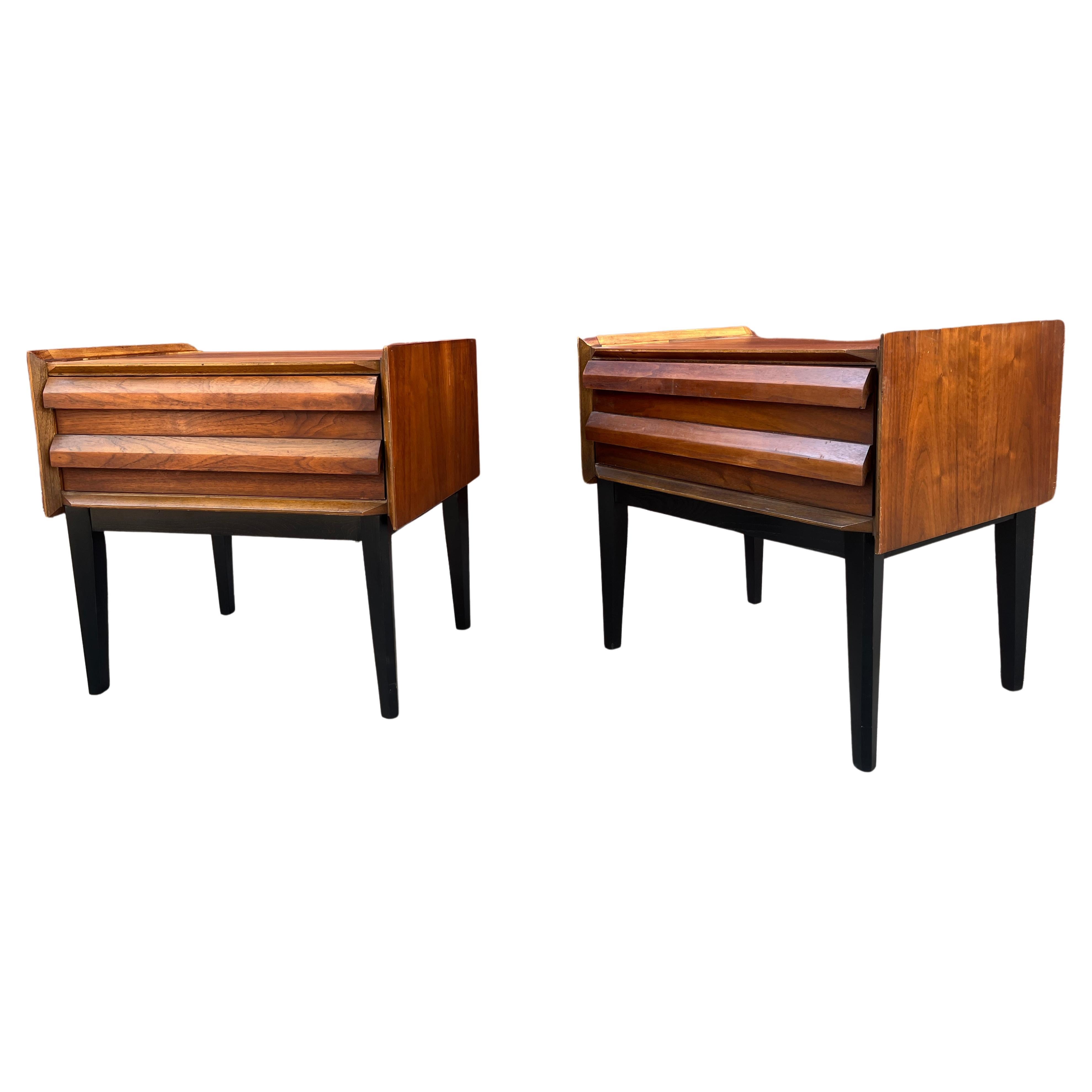 Mid-Century Modern Pair Midcentury Modern Walnut Nightstands, Lane 