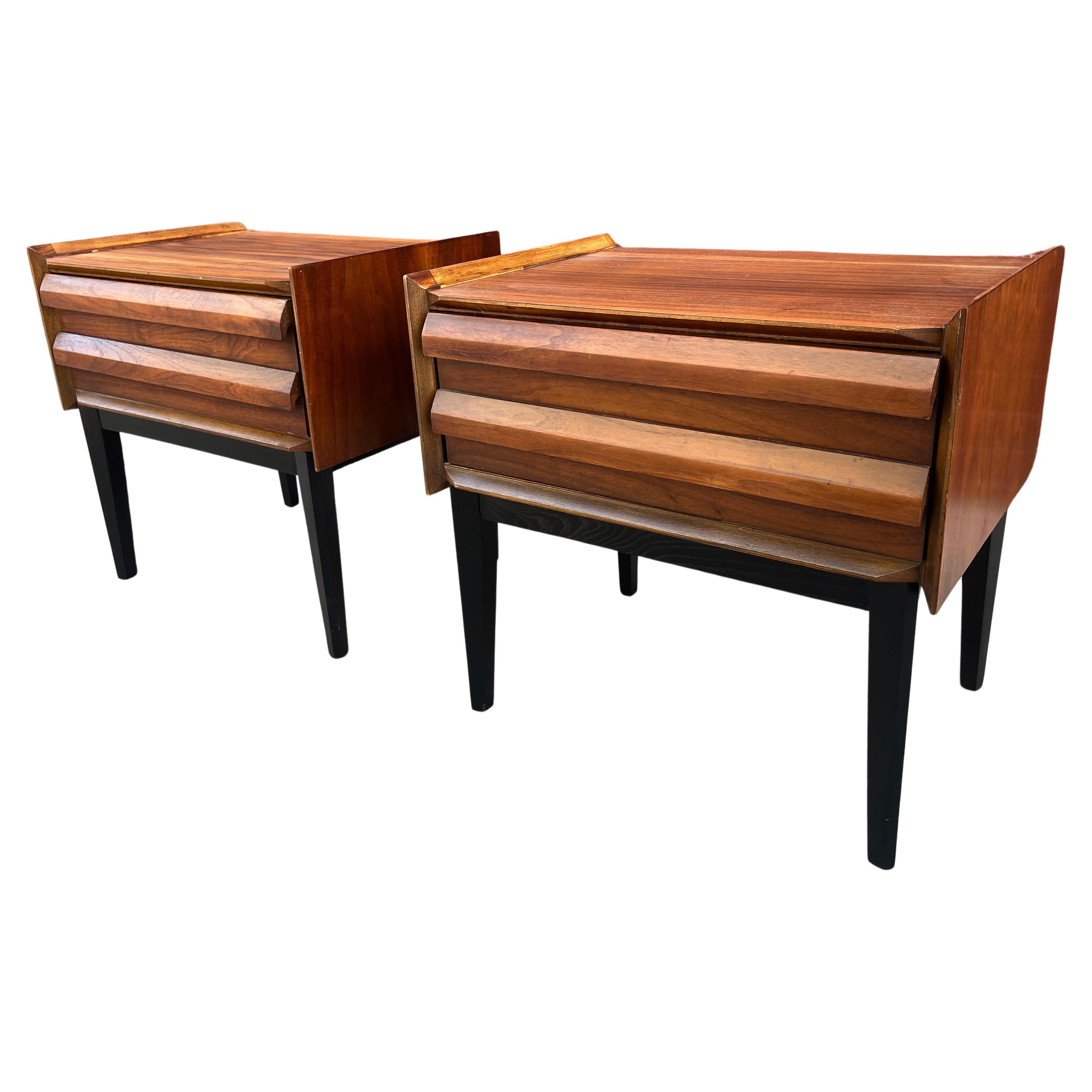 20th Century Pair Midcentury Modern Walnut Nightstands, Lane 