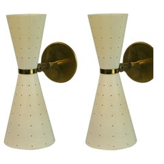 Pair Double Cone Perforated  Midcentury Multi Directional   Sconces