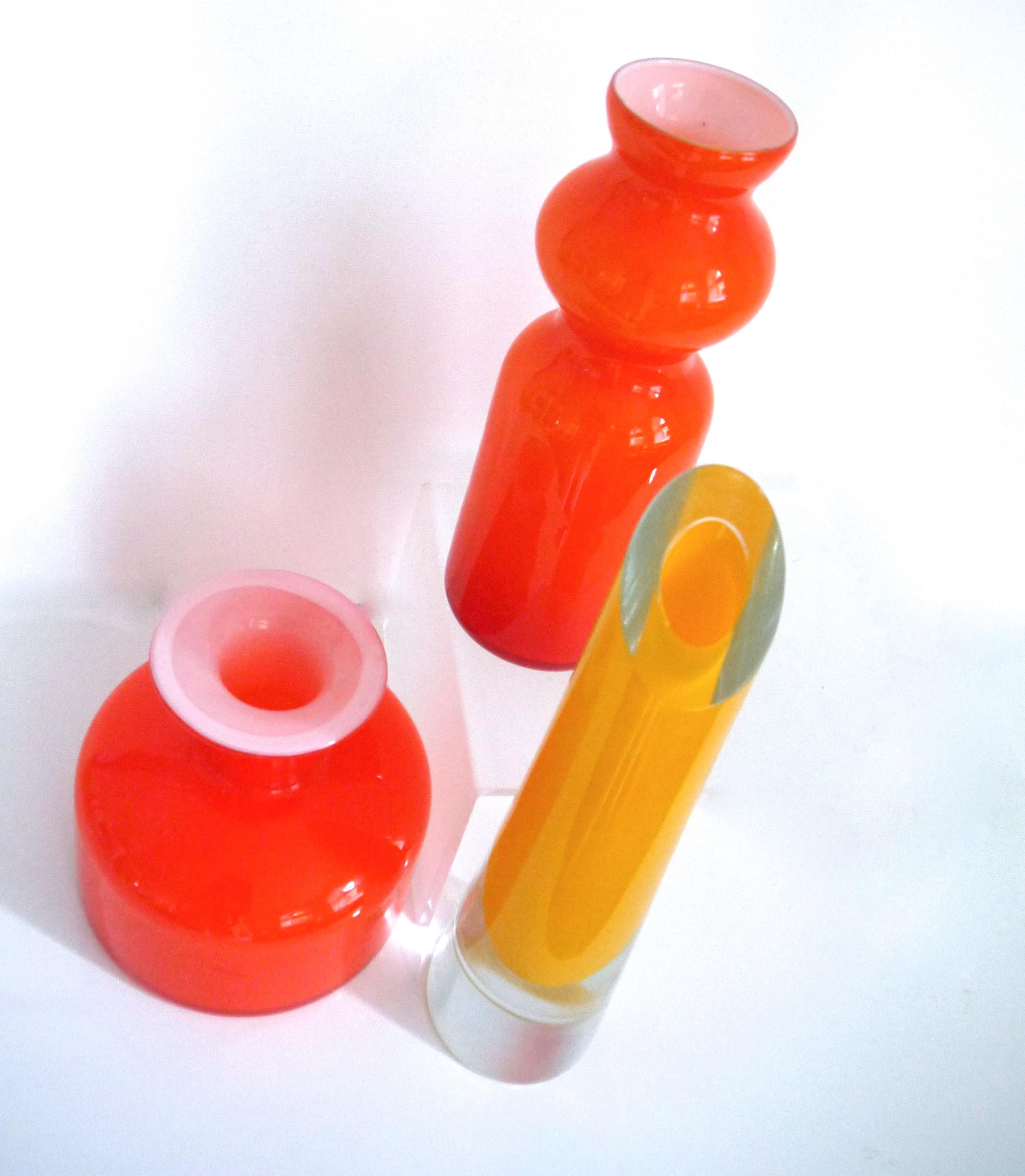 Scandinavian Modern Pair of Midcentury Orange Kastrup Holmegaard Vases Pers Lutken 1950s For Sale