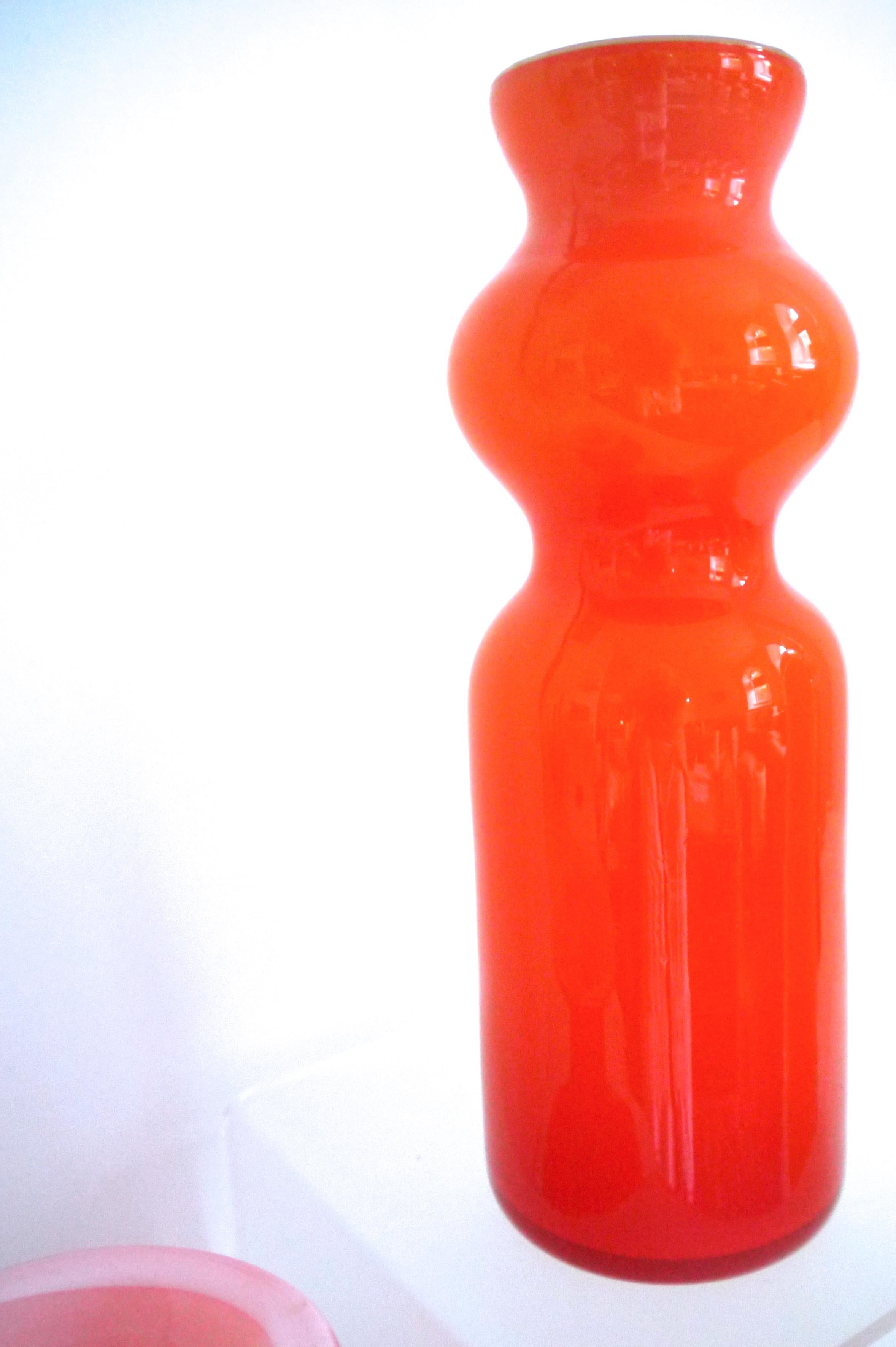 Danish Pair of Midcentury Orange Kastrup Holmegaard Vases Pers Lutken 1950s For Sale