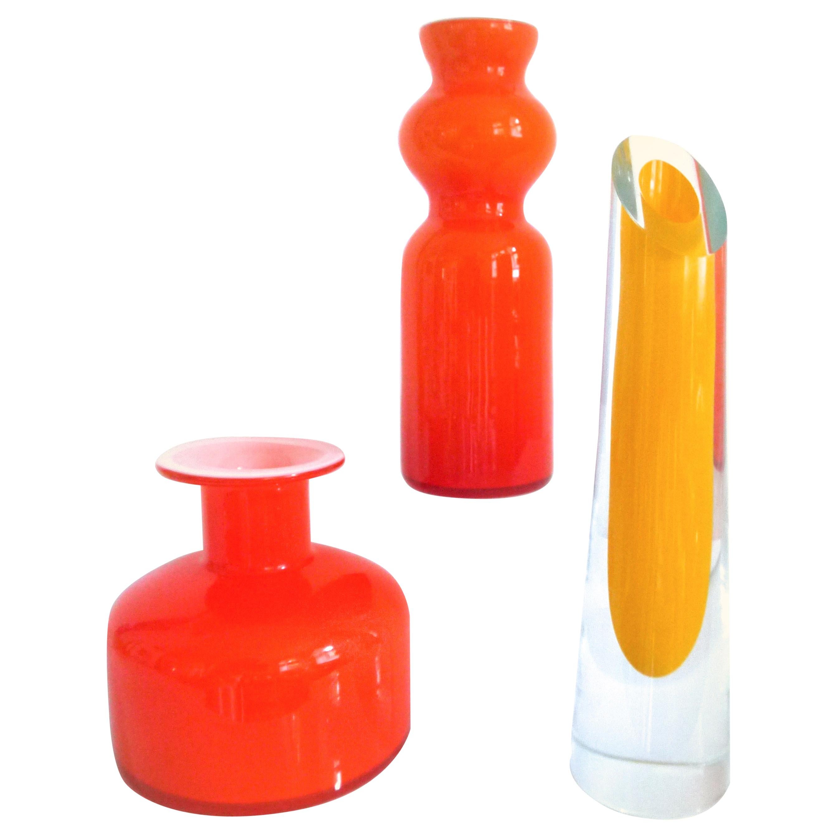 Pair of Midcentury Orange Kastrup Holmegaard Vases Pers Lutken 1950s For Sale