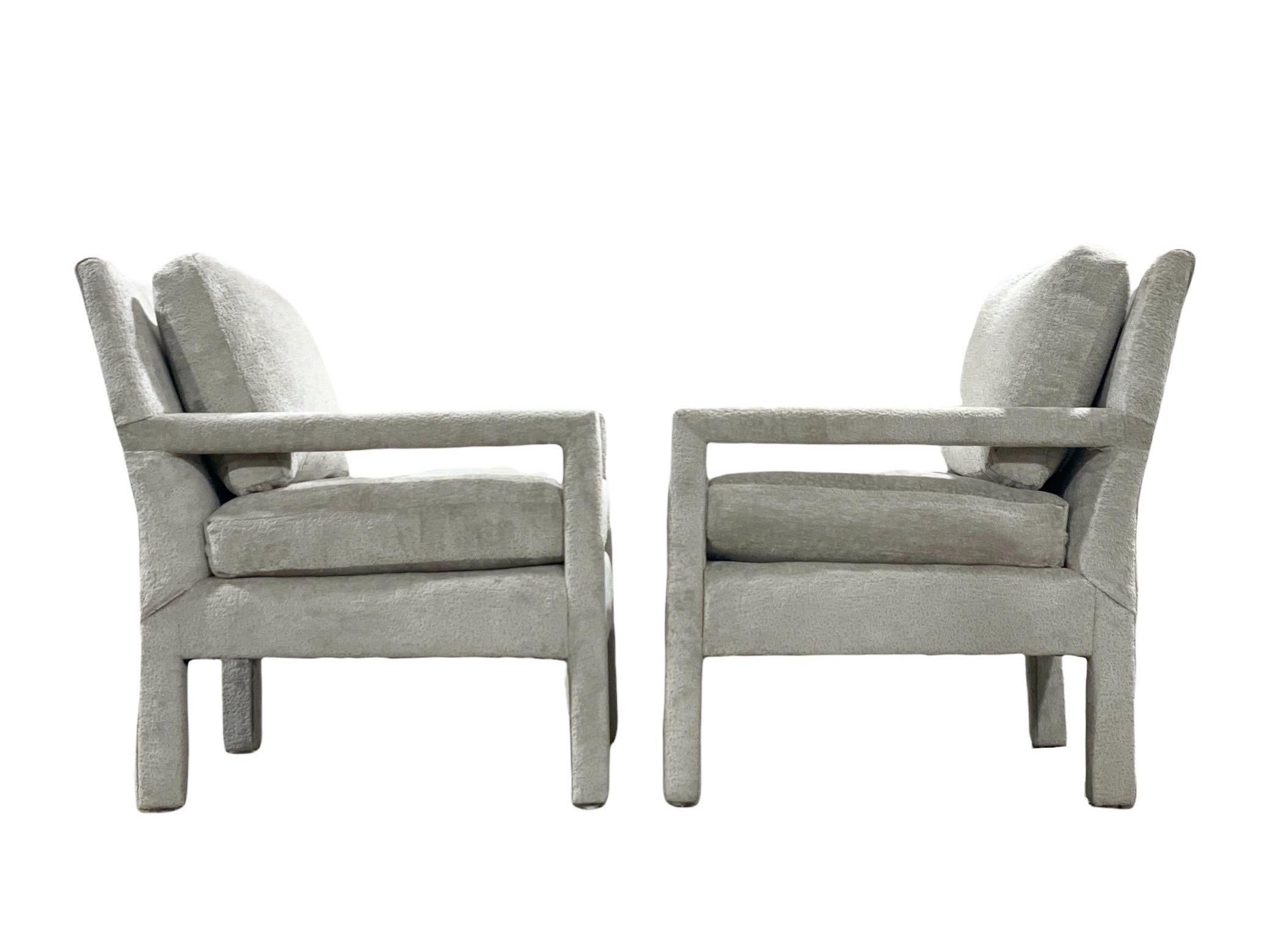 Pair Midcentury Parsons Style Lounge Chairs by Bernhardt, After Milo Baughman For Sale 3