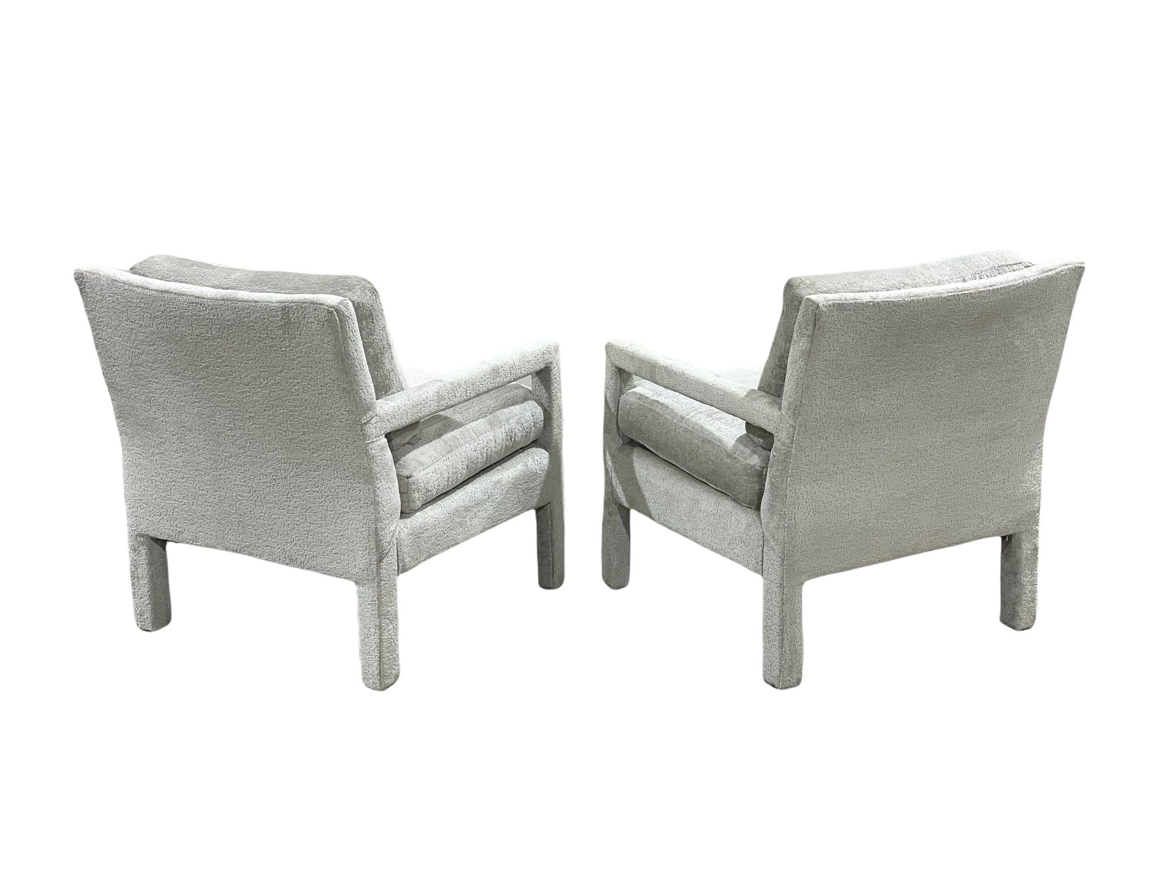 Wood Pair Midcentury Parsons Style Lounge Chairs by Bernhardt, After Milo Baughman