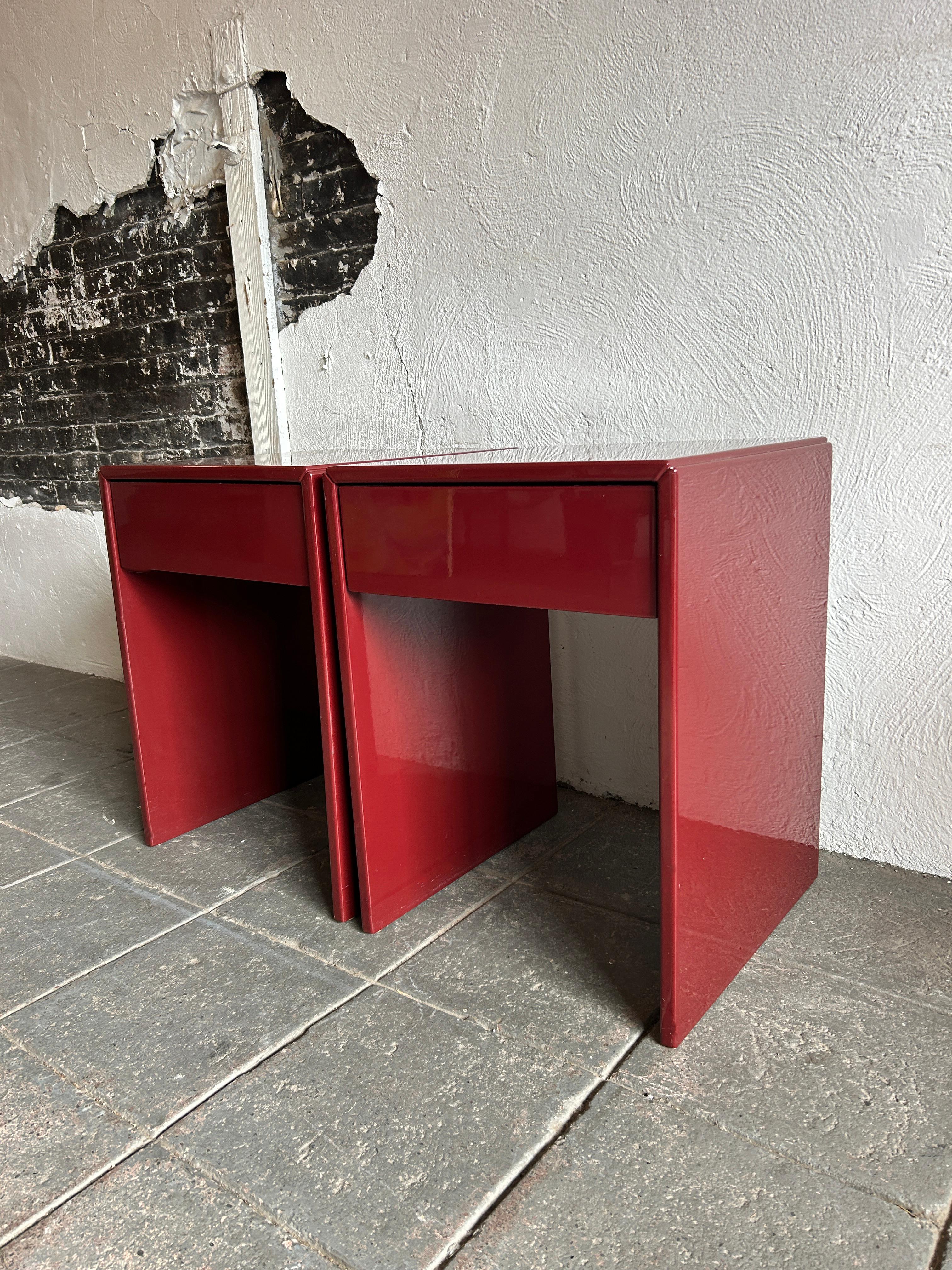 Mid-Century Modern Pair Midcentury Paul Mayen High Gloss dark Red Nightstands for Habitat