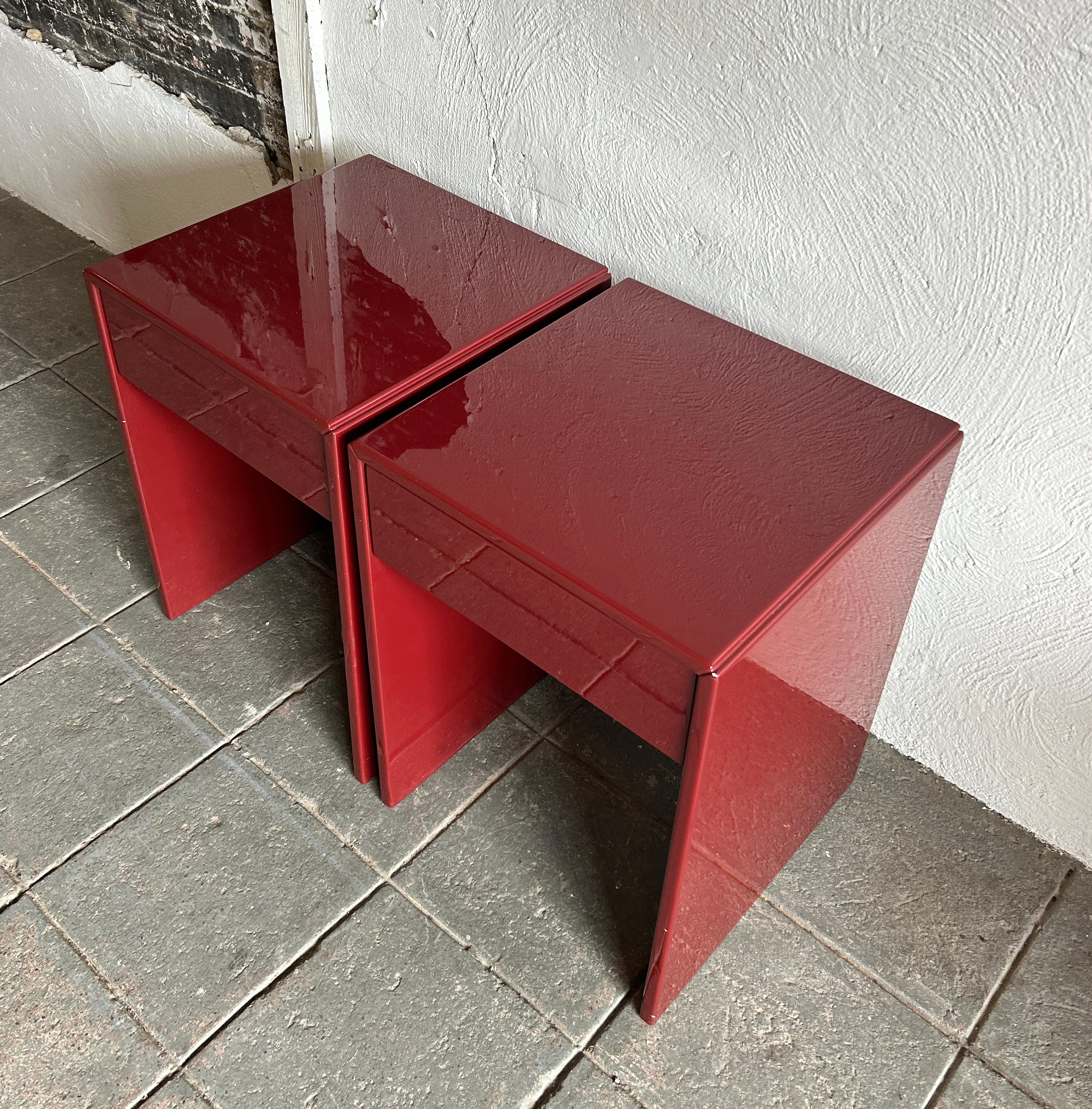 American Pair Midcentury Paul Mayen High Gloss dark Red Nightstands for Habitat