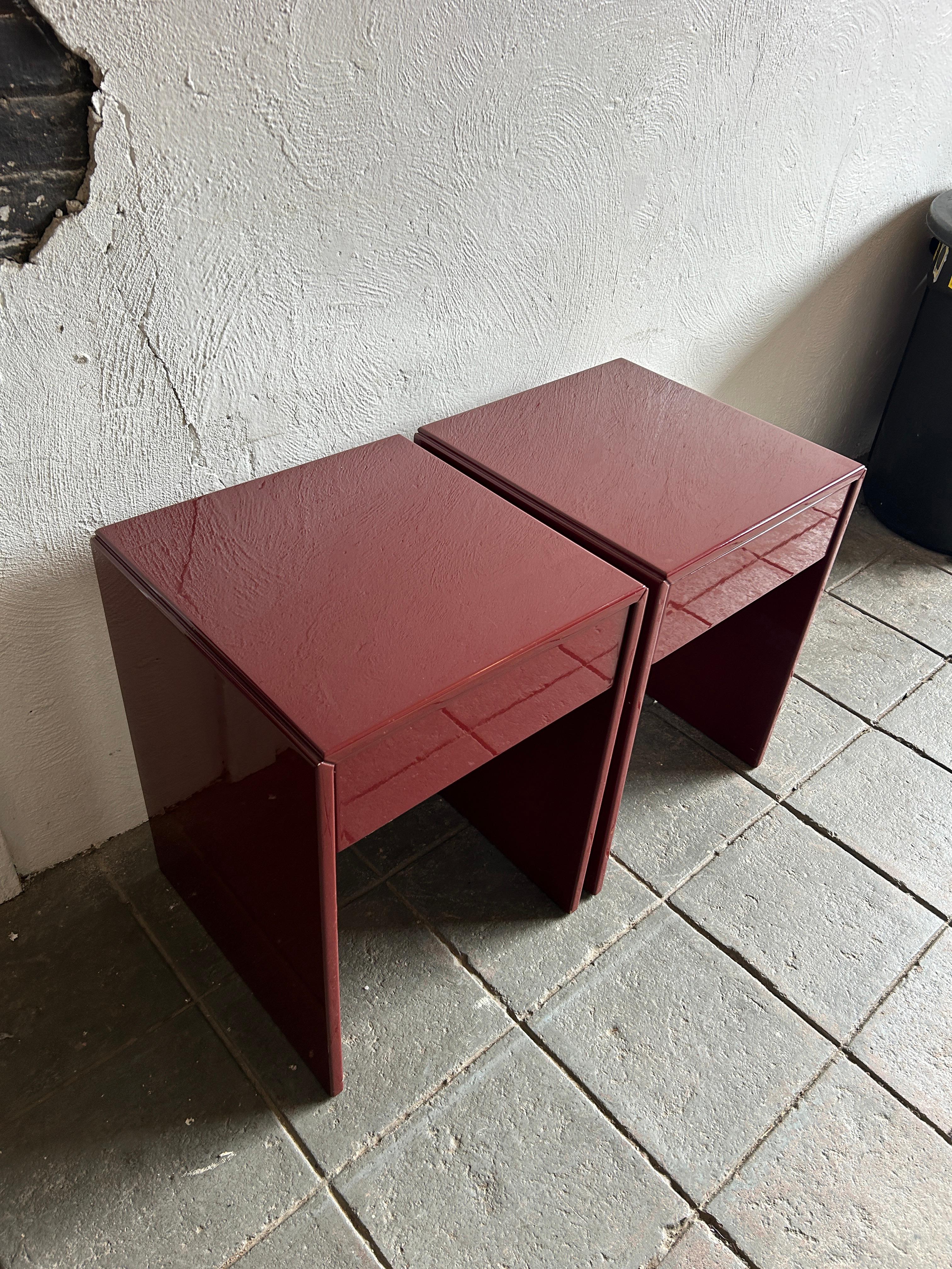 Woodwork Pair Midcentury Paul Mayen High Gloss dark Red Nightstands for Habitat