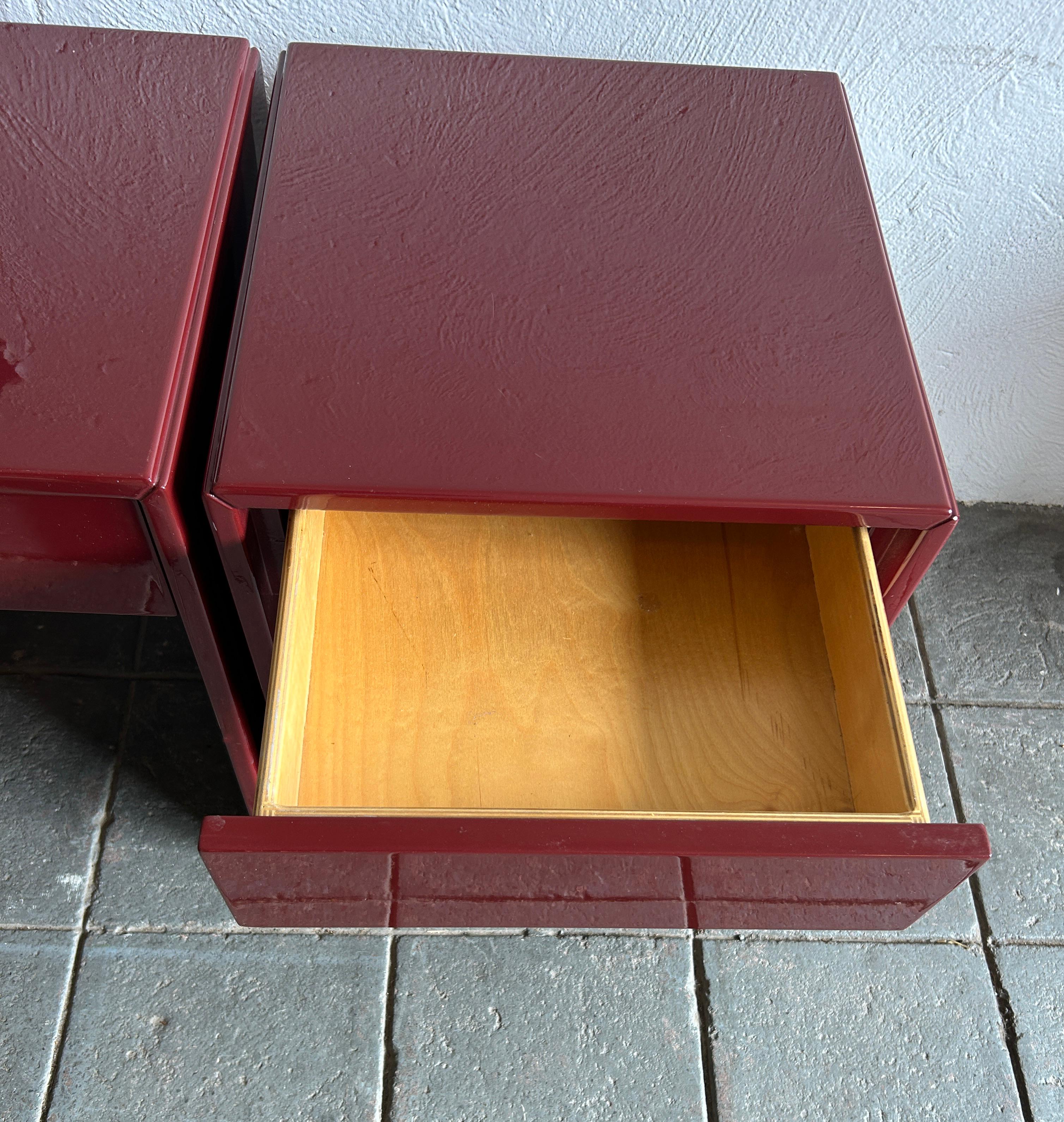 Wood Pair Midcentury Paul Mayen High Gloss dark Red Nightstands for Habitat