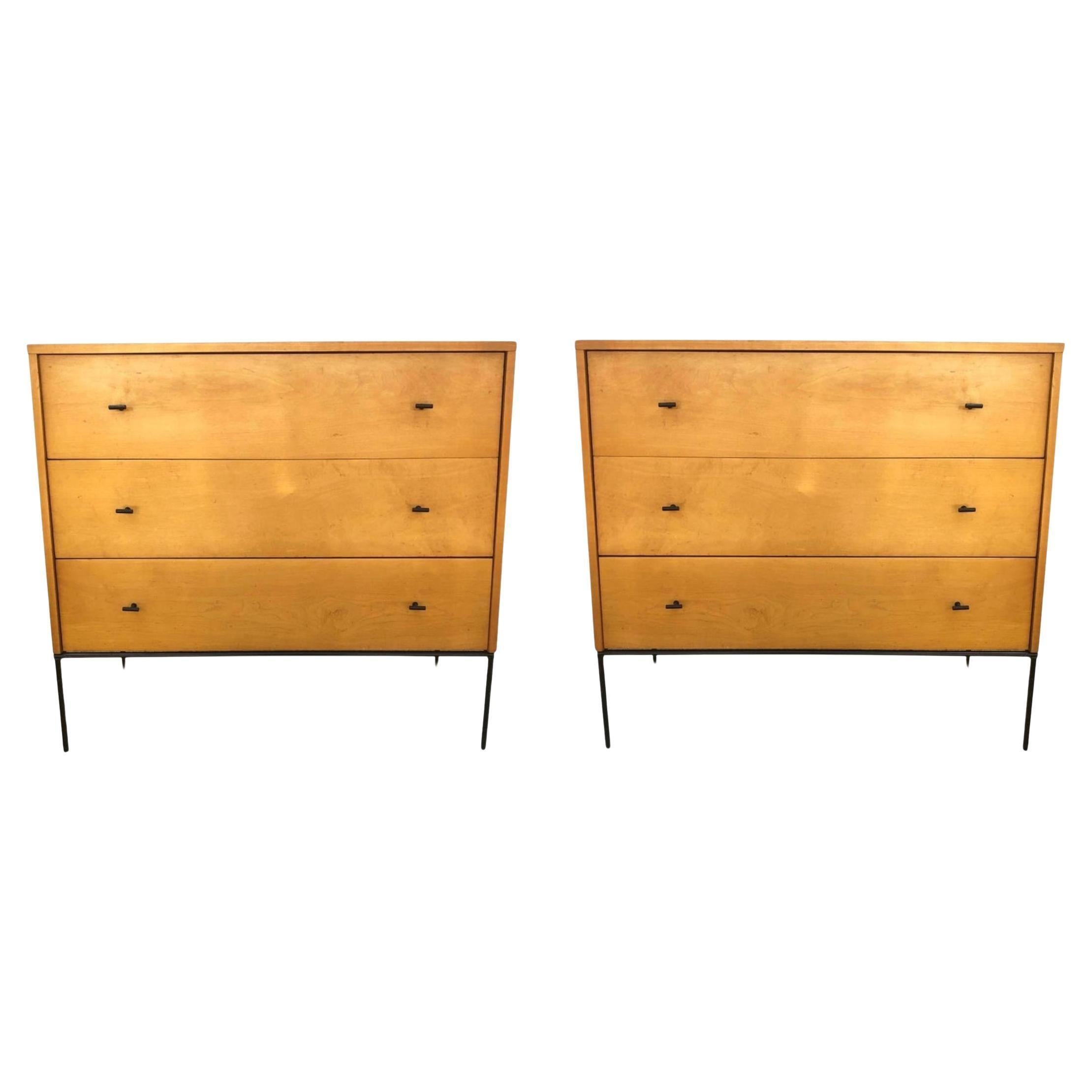 Pair Midcentury Paul McCobb 3 Drawer Dresser Credenza #1508 Blonde Maple T Pulls