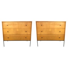 Pair Midcentury Paul McCobb 3 Drawer Dresser Credenza #1508 Blonde Maple T Pulls