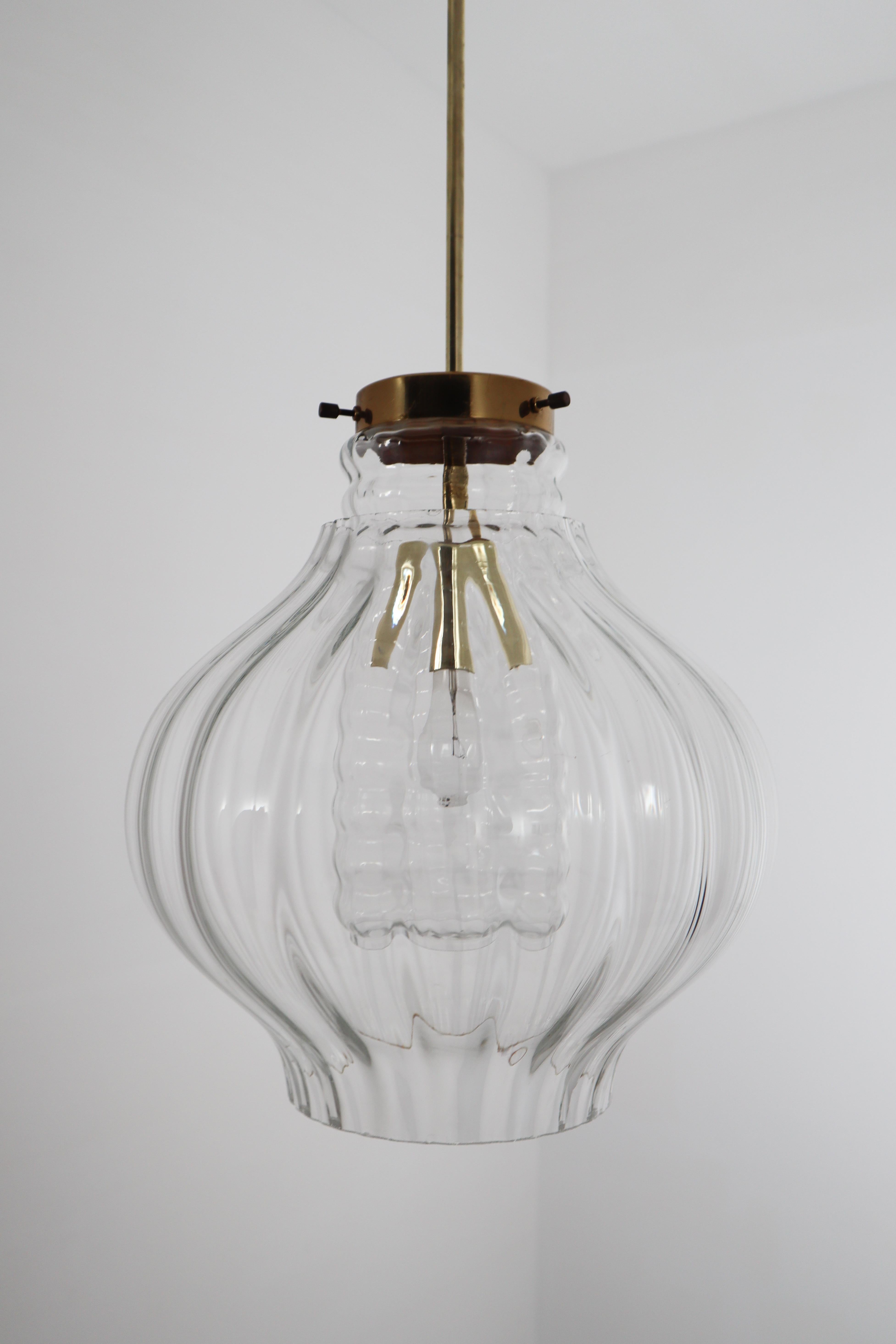 Mid-20th Century Pair of Midcentury Pendants, in Glass and Brass Europe, 1960s