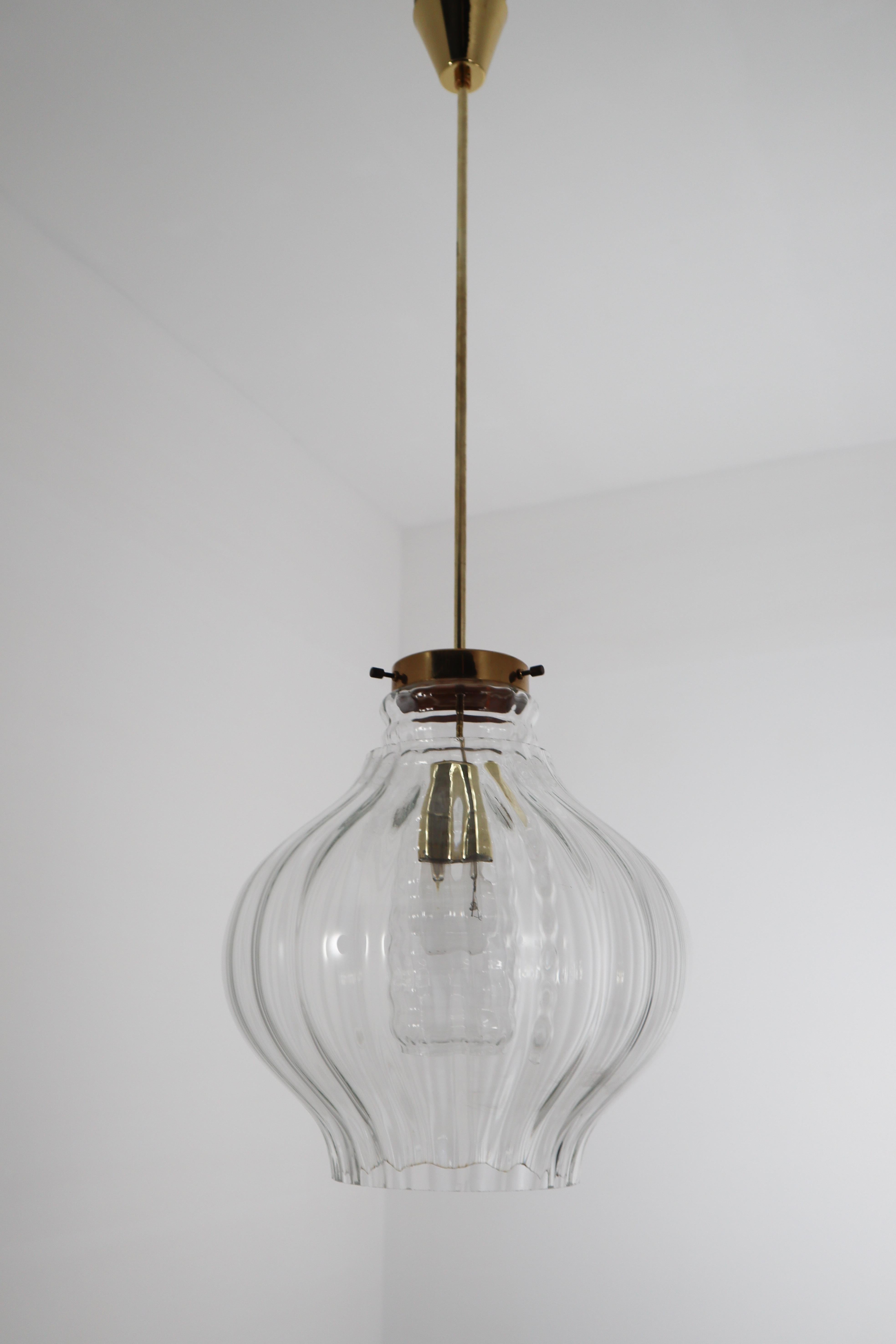 Pair of Midcentury Pendants, in Glass and Brass Europe, 1960s 1