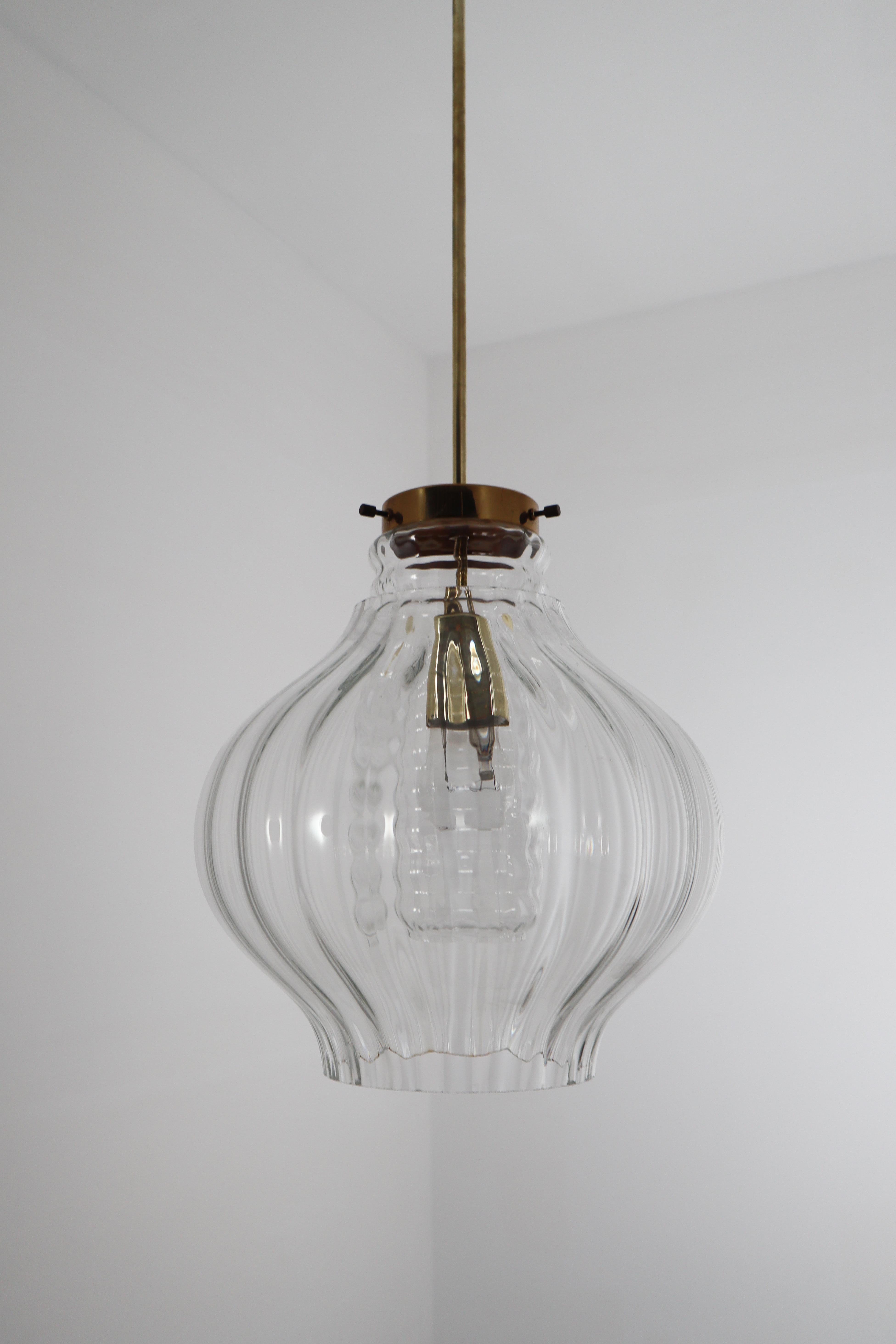 Pair of Midcentury Pendants, in Glass and Brass Europe, 1960s 2