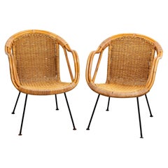 Pair Midcentury Rattan Armchairs