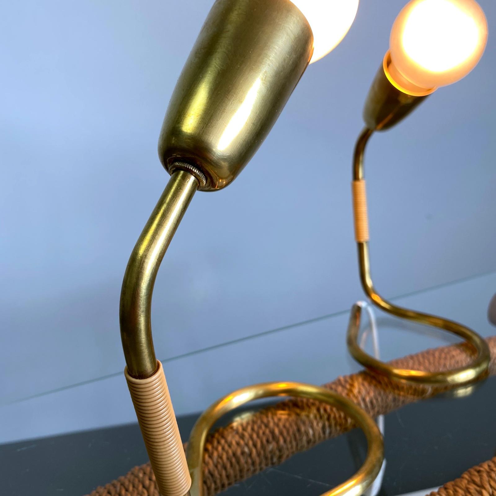 Austrian Pair of Midcentury Rupert Nikoll Brass Nightstand Table Lamp, 1950s, Austria