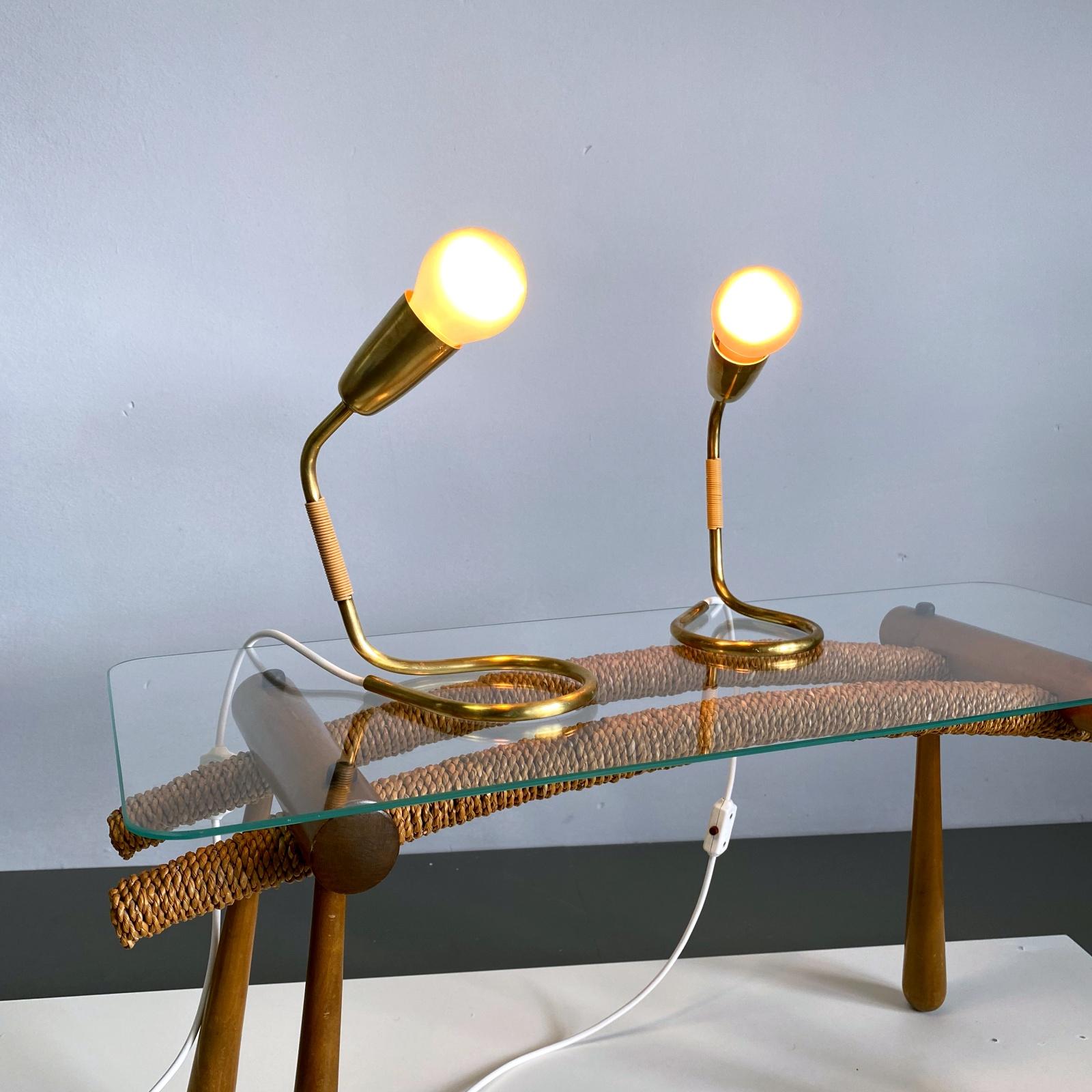 Metalwork Pair of Midcentury Rupert Nikoll Brass Nightstand Table Lamp, 1950s, Austria