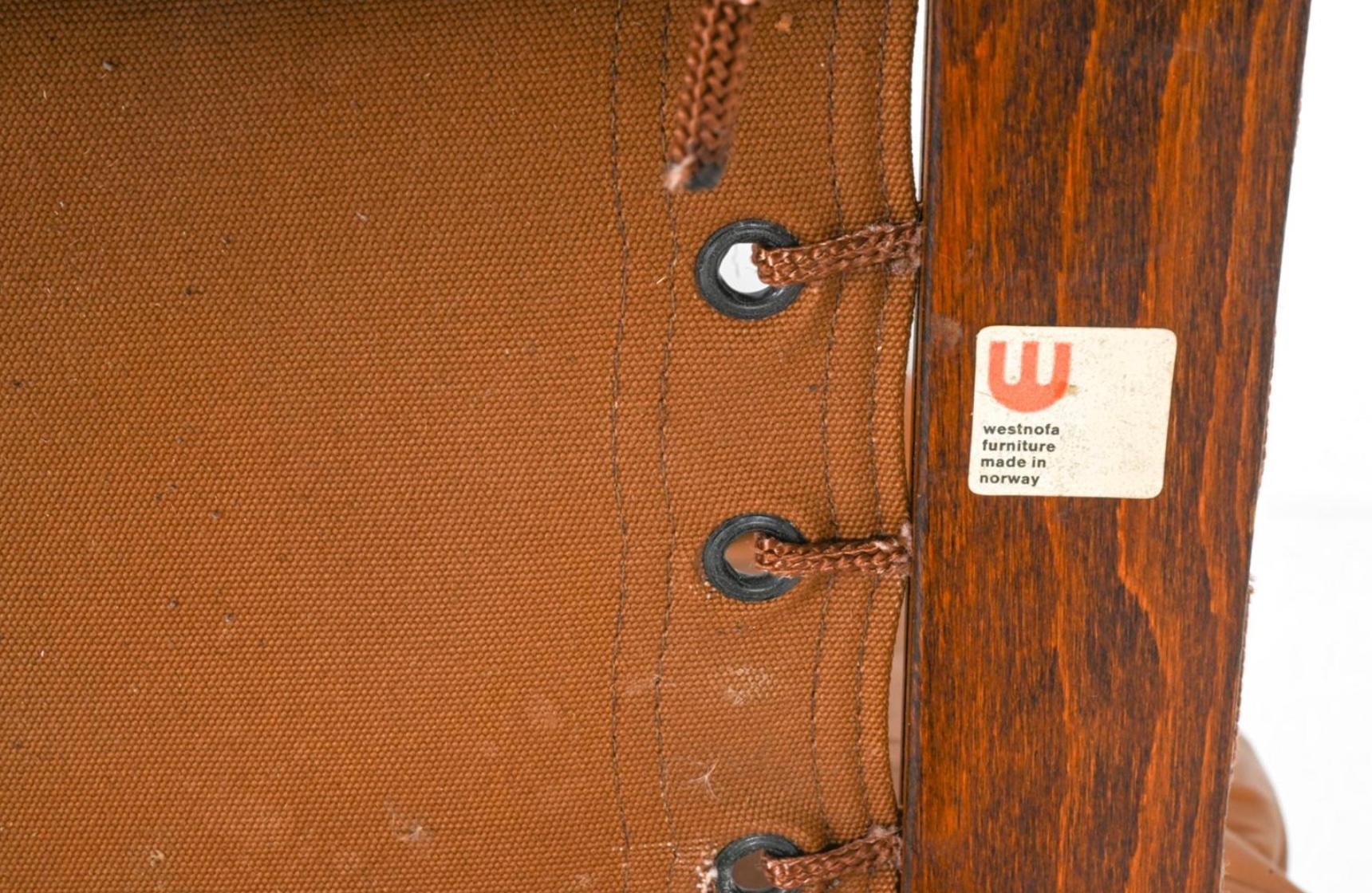 Woodwork Pair Midcentury Scandinavian Modern Tan Leather Siesta Lounge Chairs by Westnofa