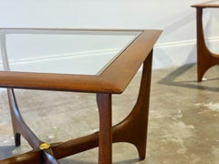 Pair MidCentury Sculptural Tables in Oak + Glass for Lane, After Adrian Pearsall