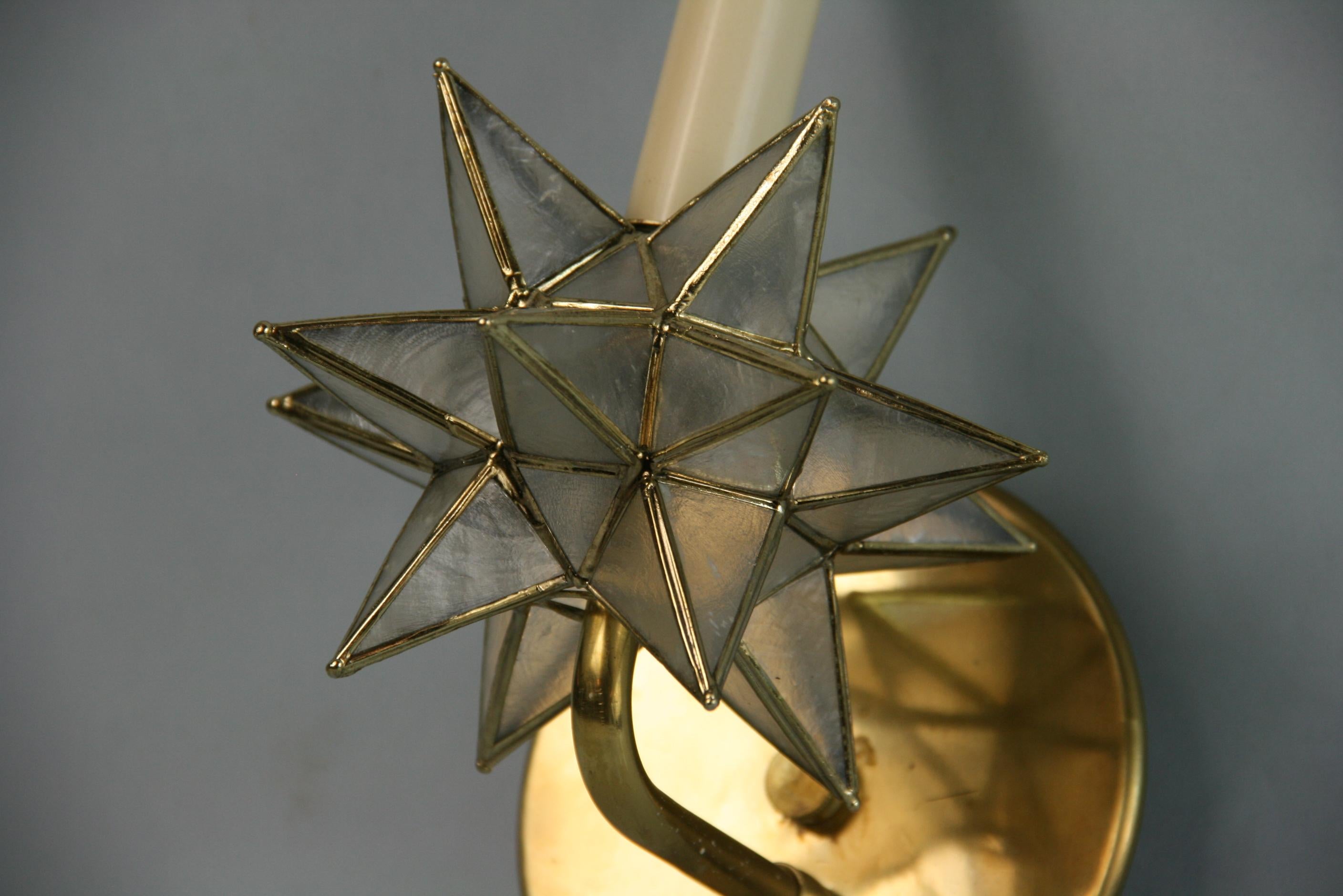 Mid-20th Century Pair Midcentury Star Capiz Shell Sconces (2 pair available) For Sale