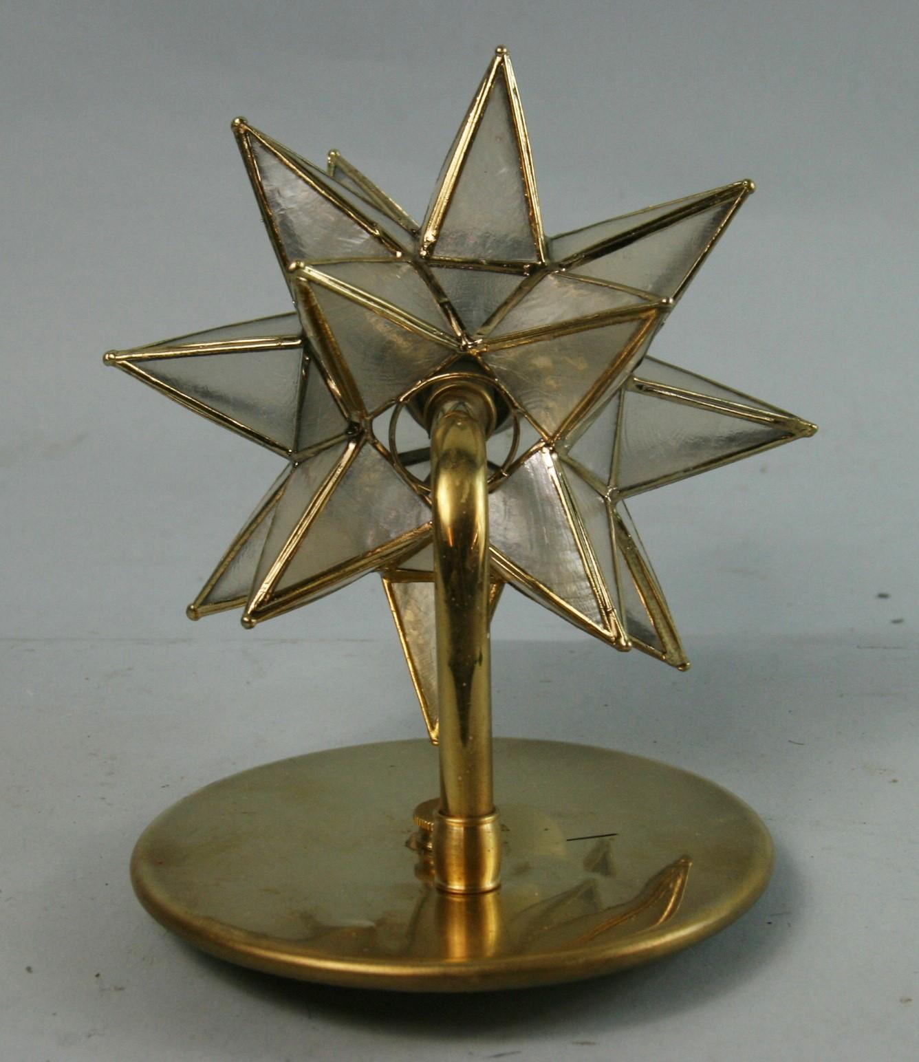 Brass Pair Midcentury Star Capiz Shell Sconces (2 pair available) For Sale