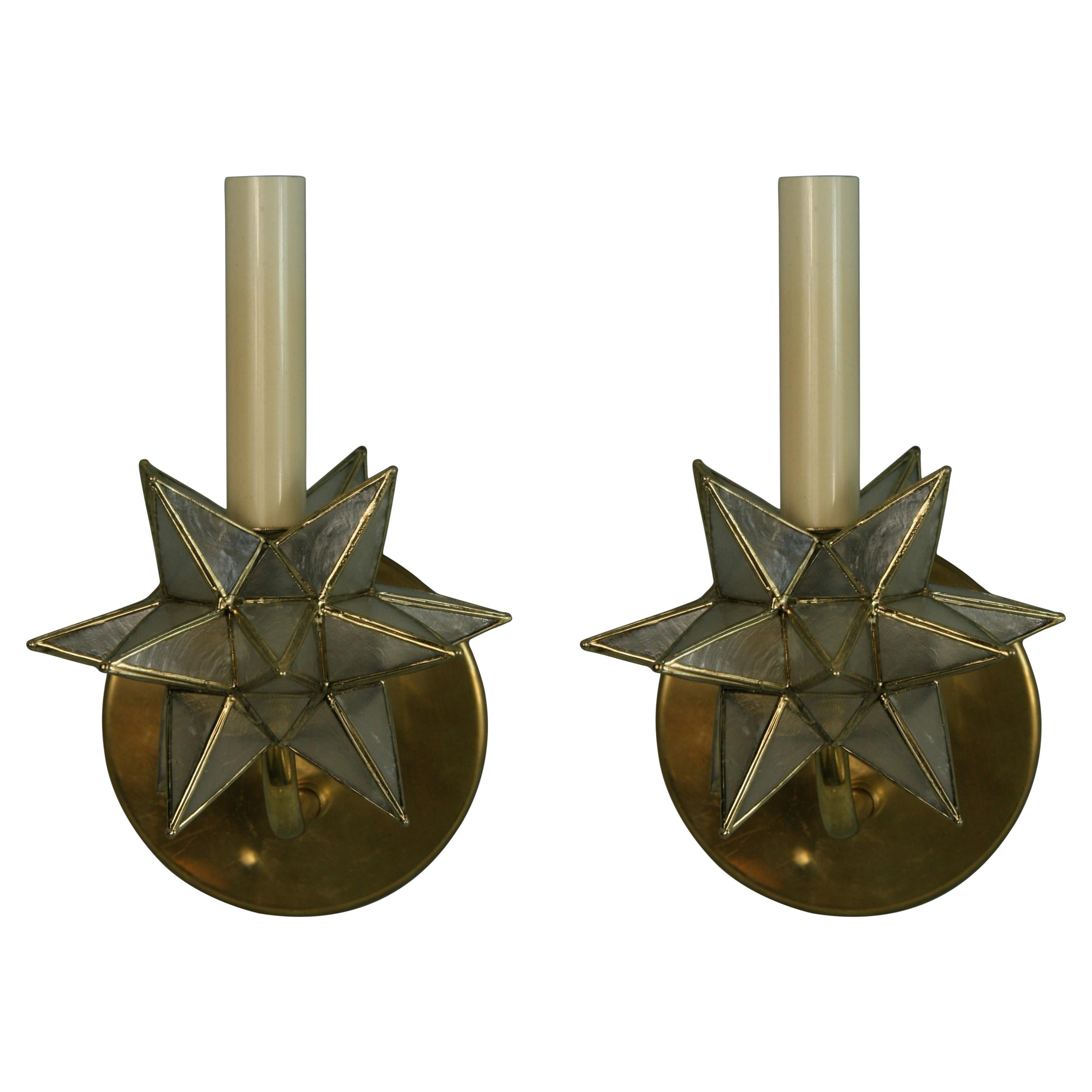 Pair Midcentury Star Capiz Shell Sconces (2 pair available) For Sale