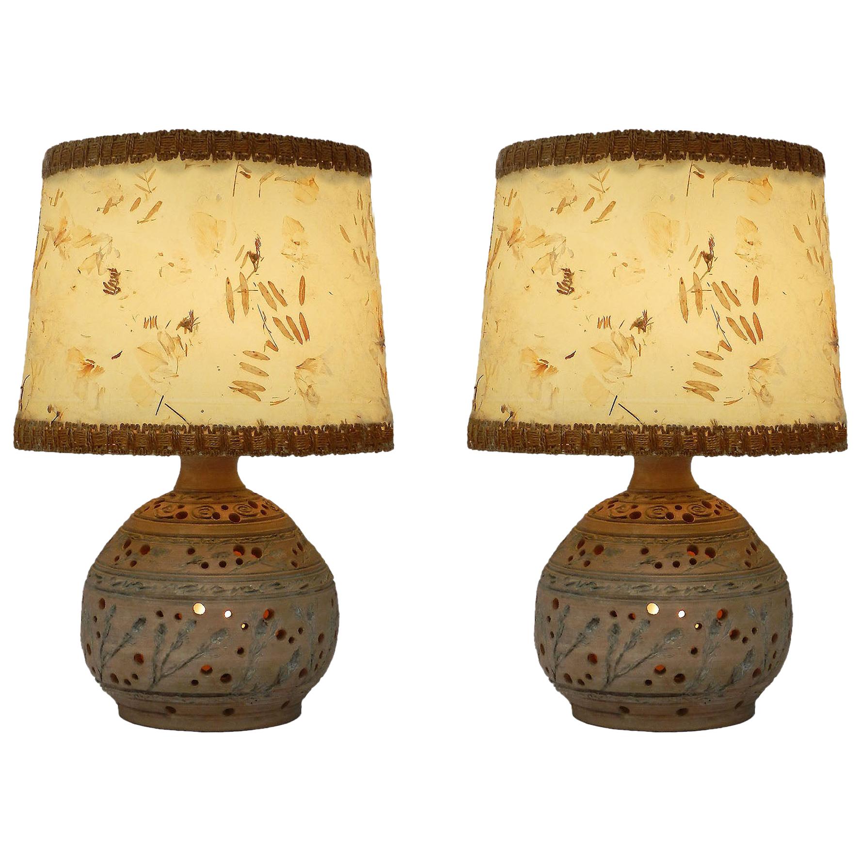 Pair of Midcentury Table Lamps Studio Art Pierced Pottery