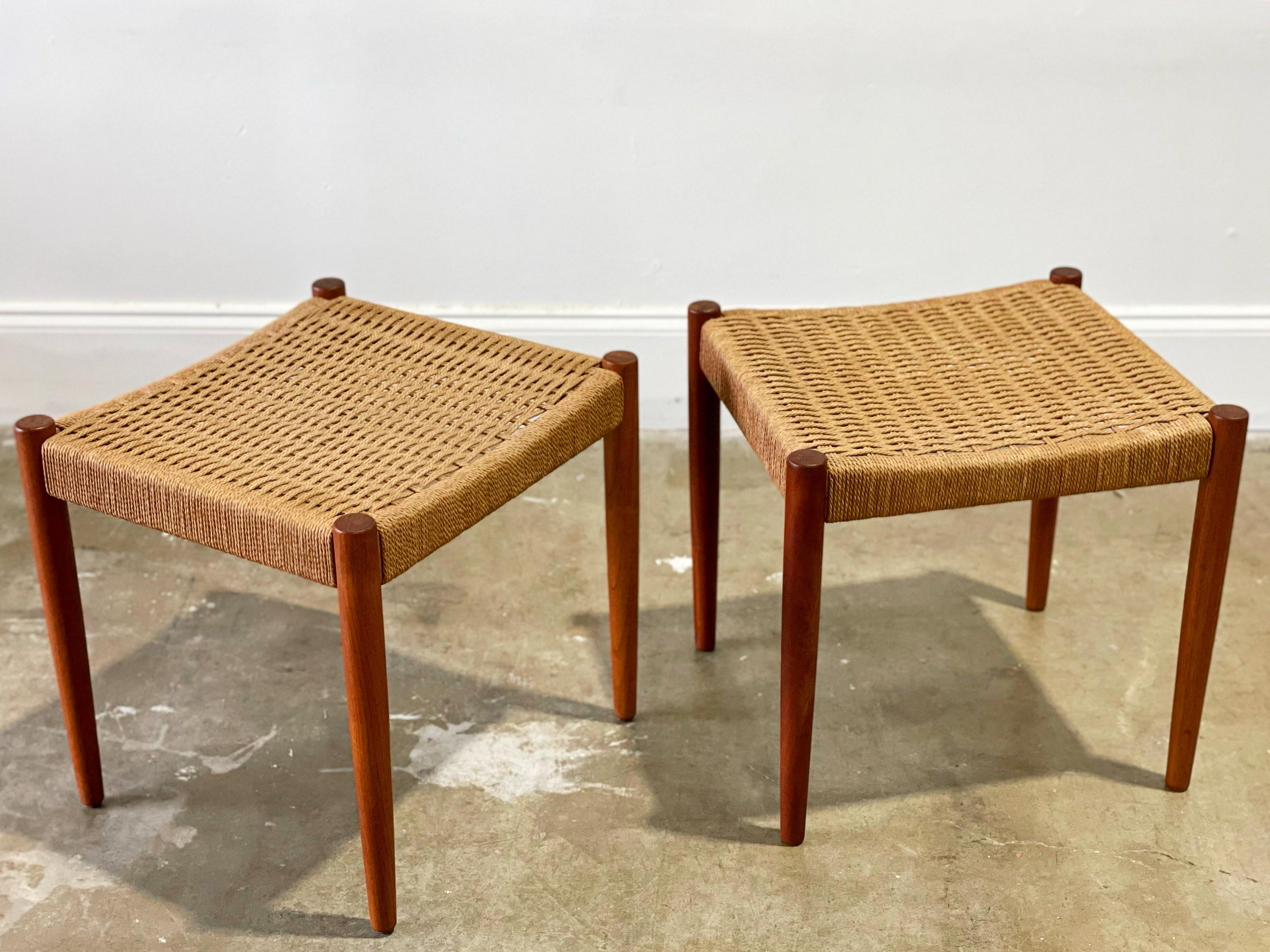 Mid-Century Modern Pair Midcentury Teak and Danish Cord Stools by Poul Volther for Frem Rojle