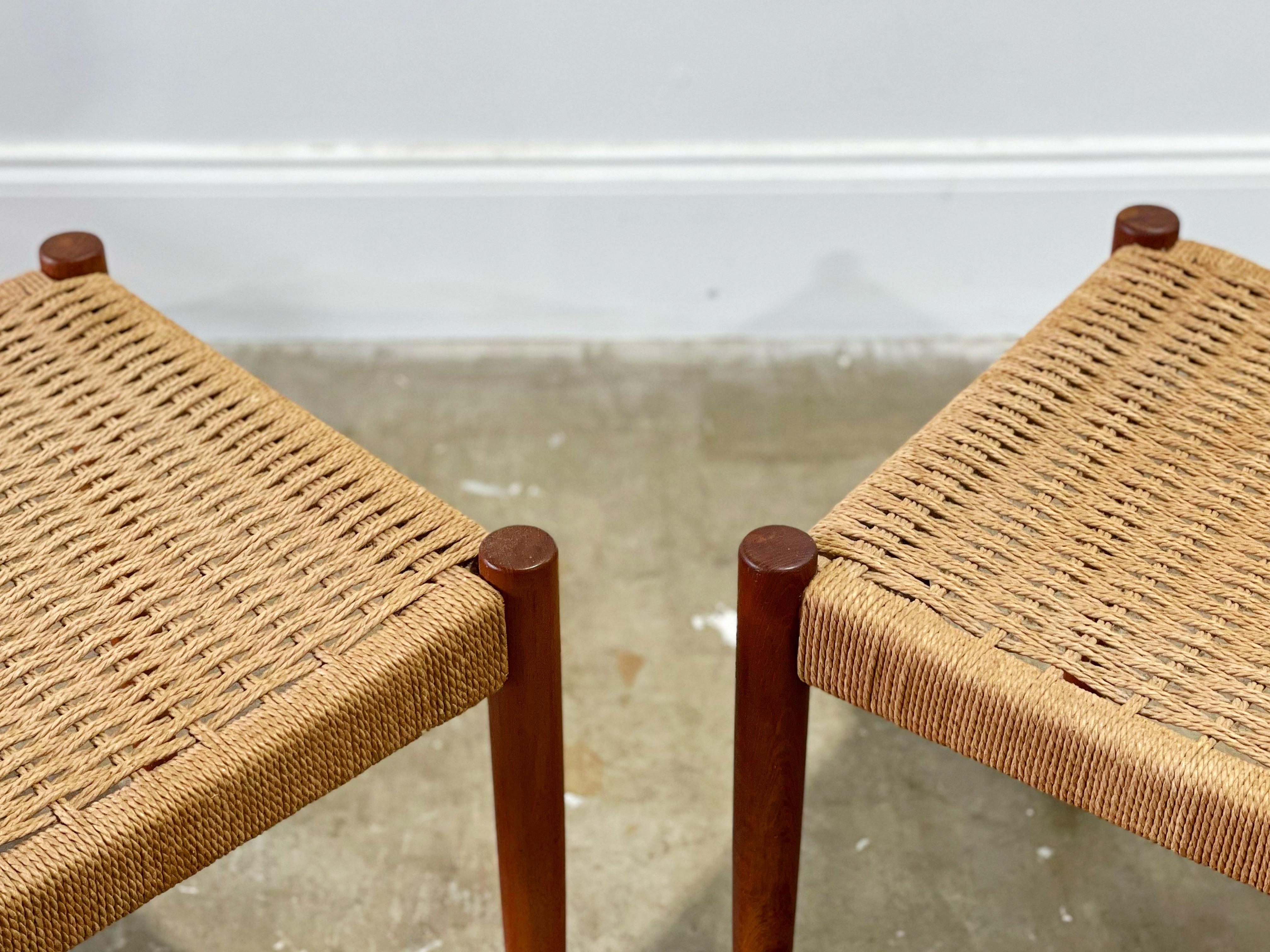 Pair Midcentury Teak and Danish Cord Stools by Poul Volther for Frem Rojle In Good Condition In Decatur, GA