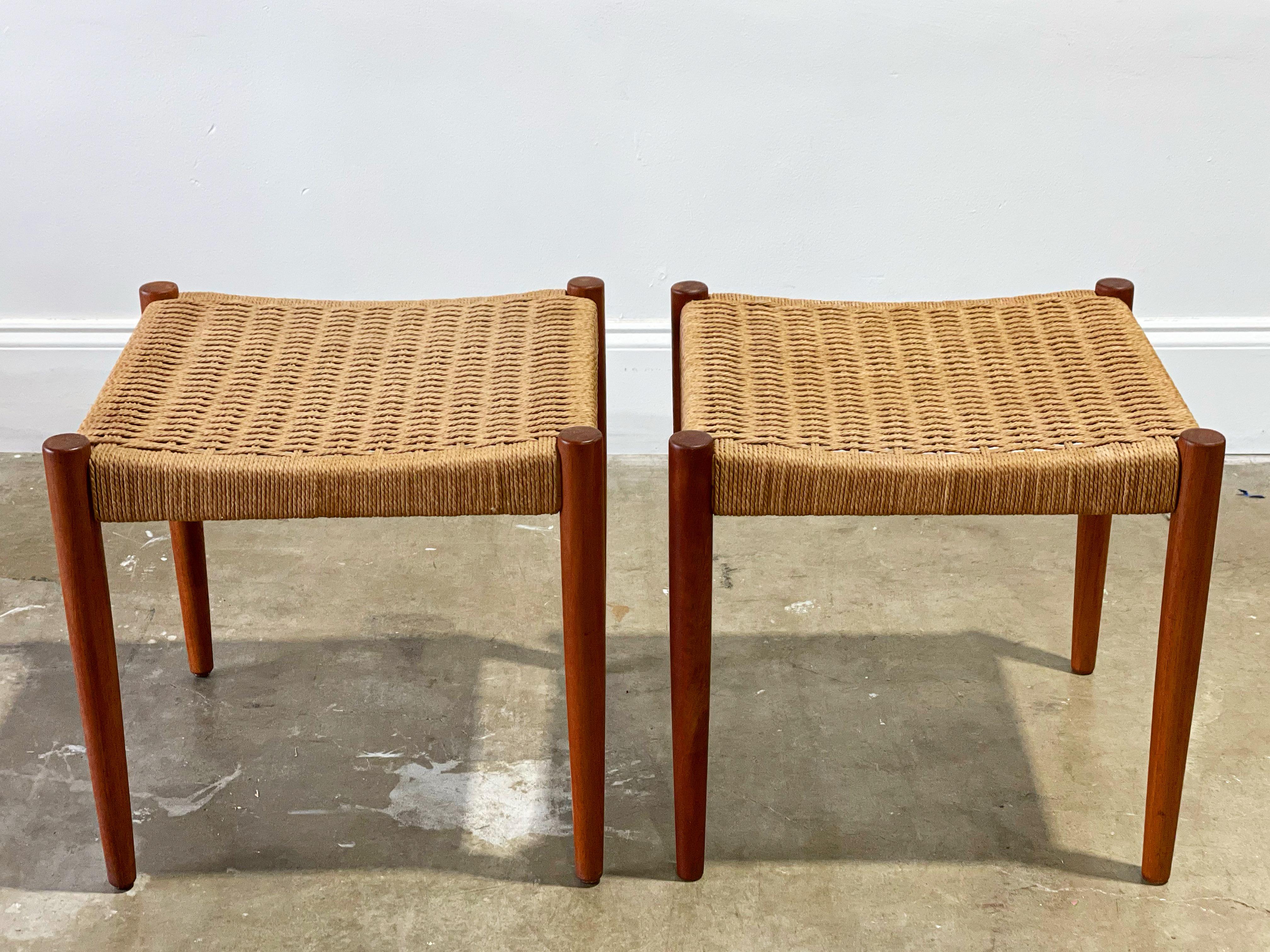 Late 20th Century Pair Midcentury Teak and Danish Cord Stools by Poul Volther for Frem Rojle