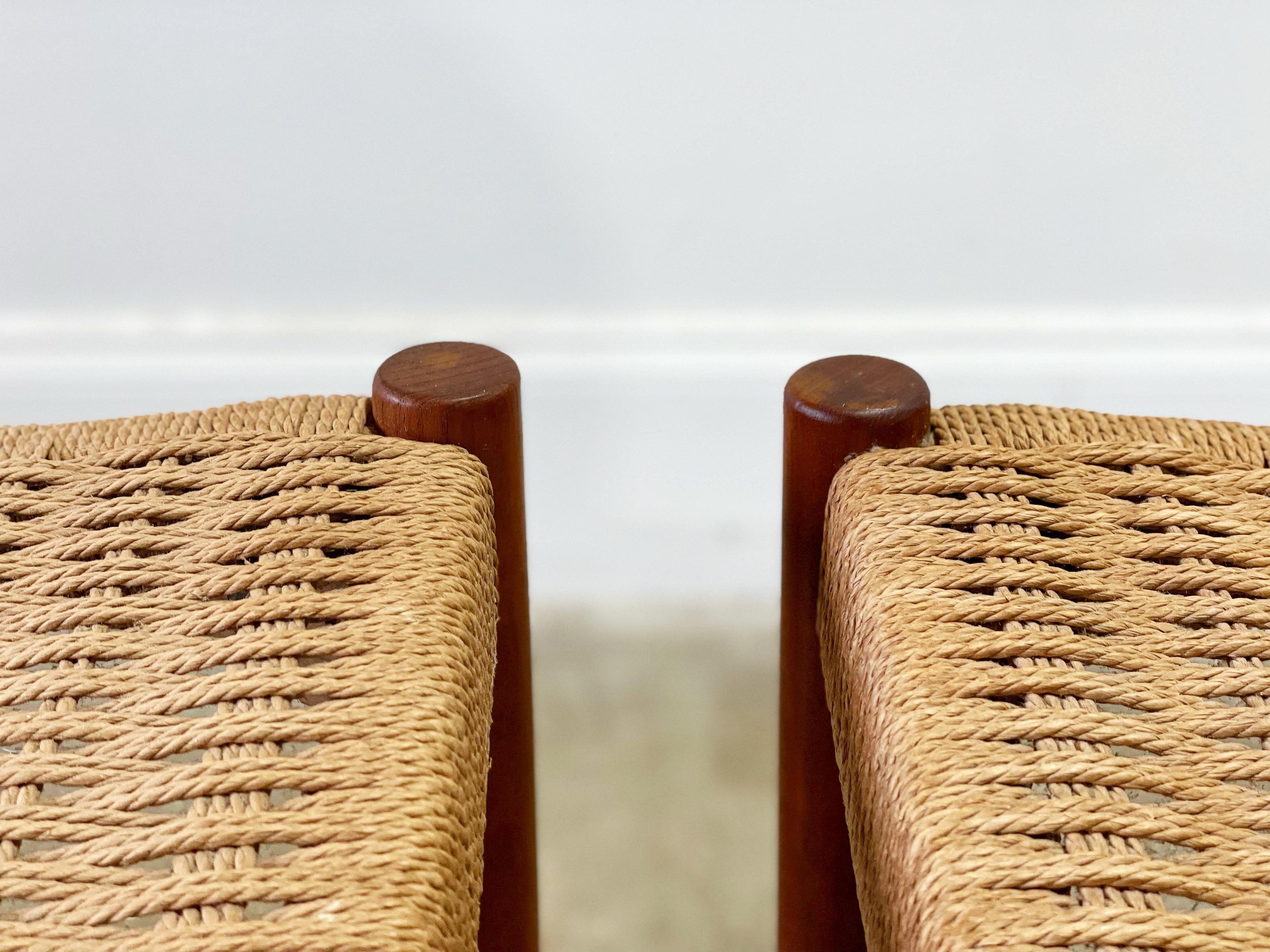 Pair Midcentury Teak and Danish Cord Stools by Poul Volther for Frem Rojle 2