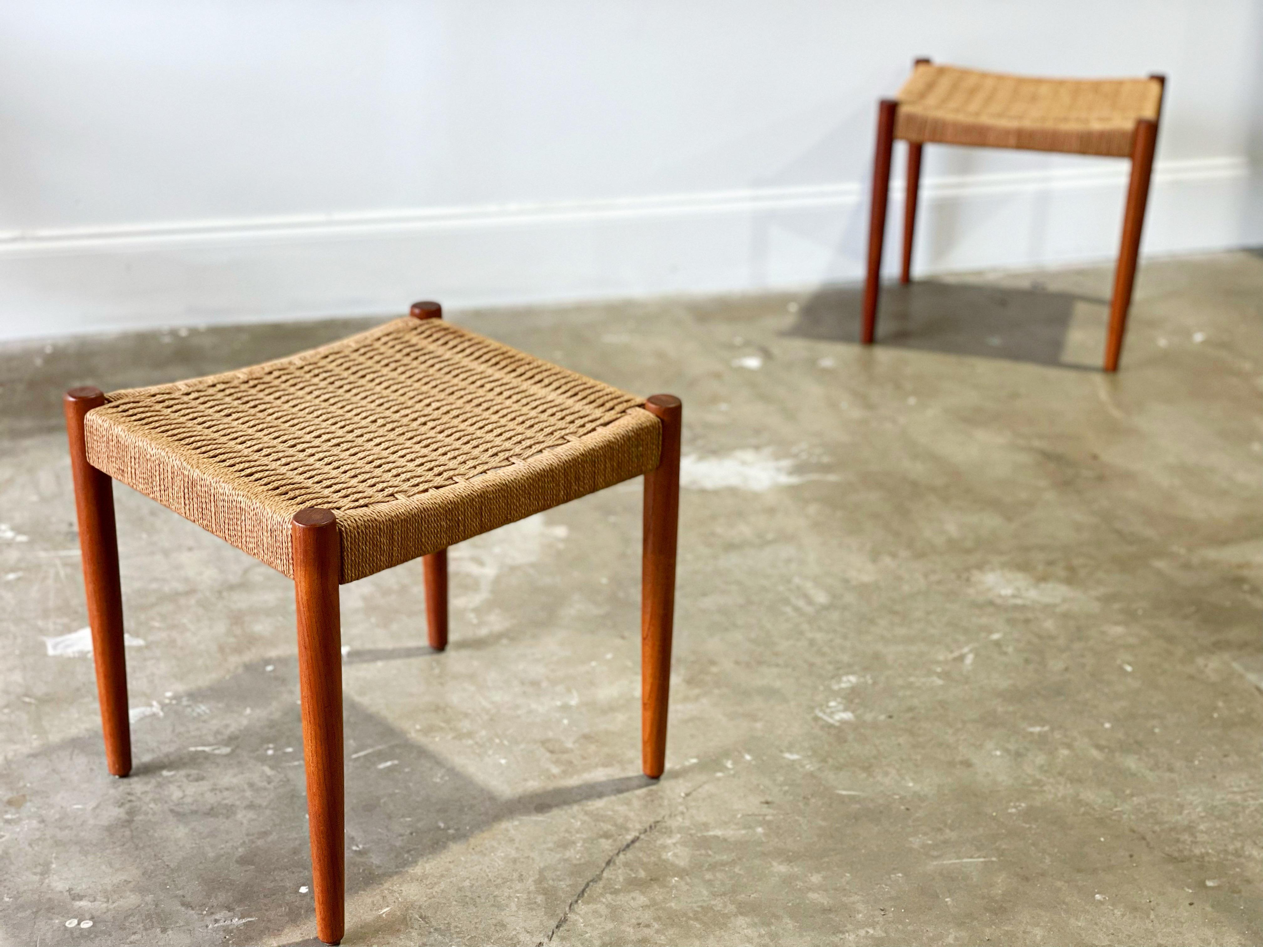 Pair Midcentury Teak and Danish Cord Stools by Poul Volther for Frem Rojle 4