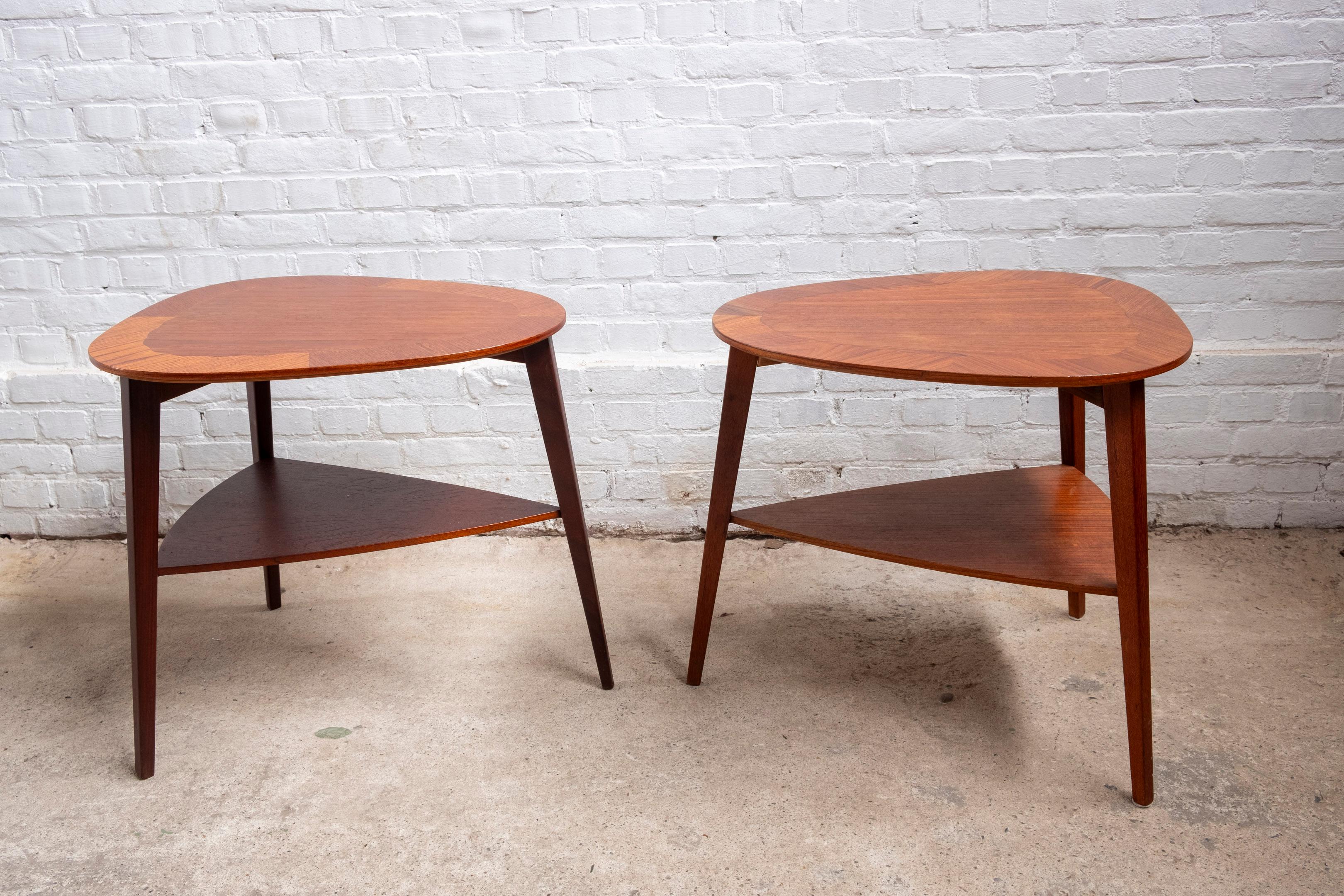 Marquetry Pair Midcentury Teak End Tables by Holger Georg Jensen, Kubus 1960s Denmark For Sale