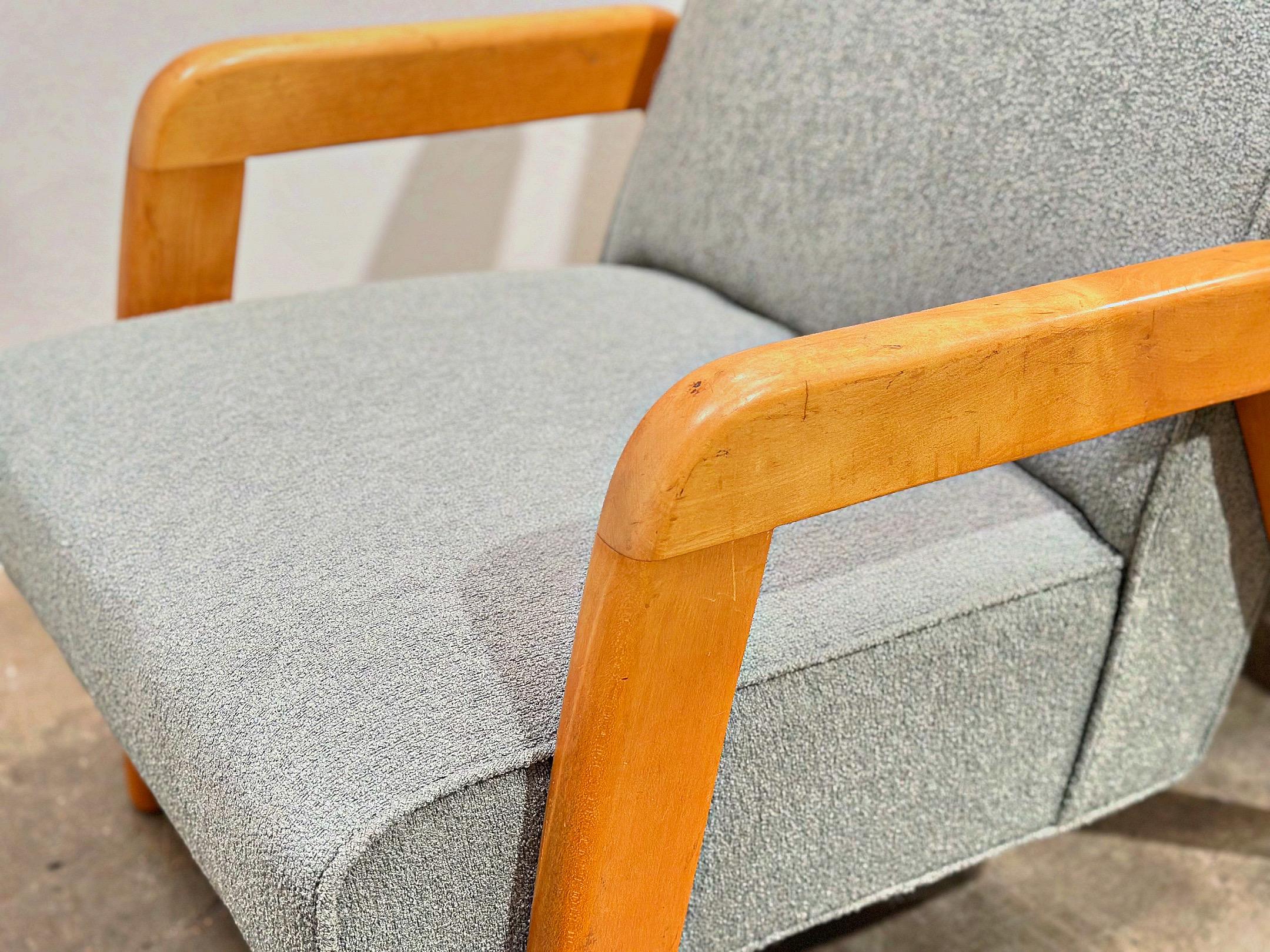 Mid-20th Century PAIR Midcentury Thonet Lounge Arm Chairs - Russel Wright - Seafoam Green Boucle
