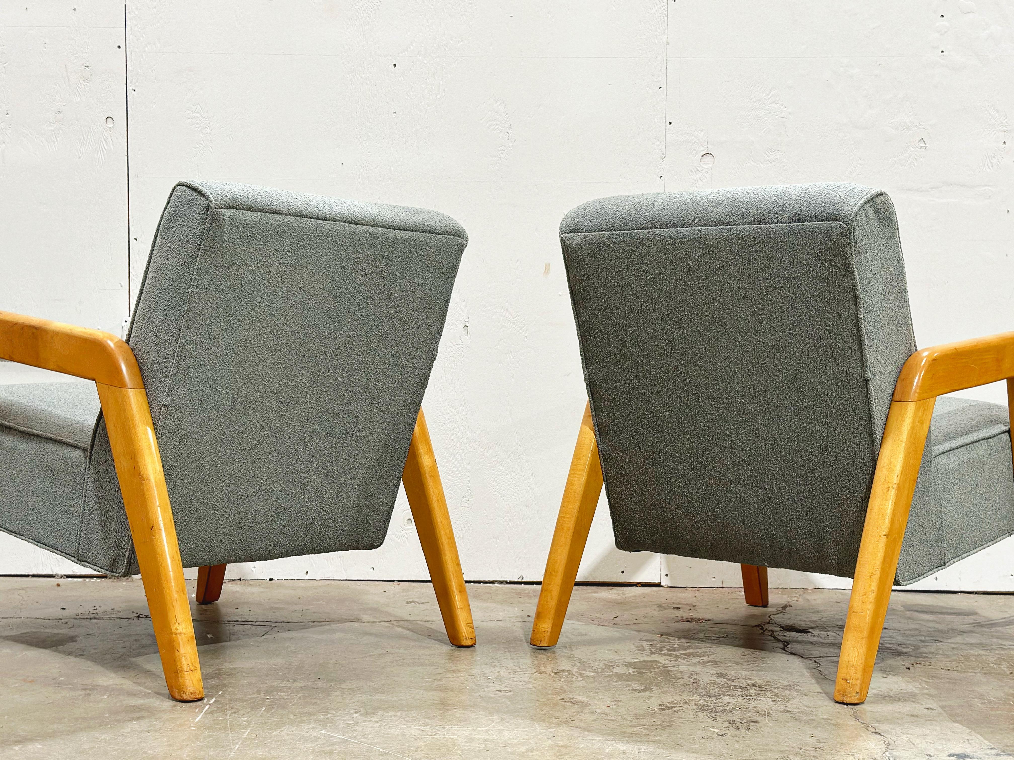 PAIR Midcentury Thonet Lounge Arm Chairs - Russel Wright - Seafoam Green Boucle 1