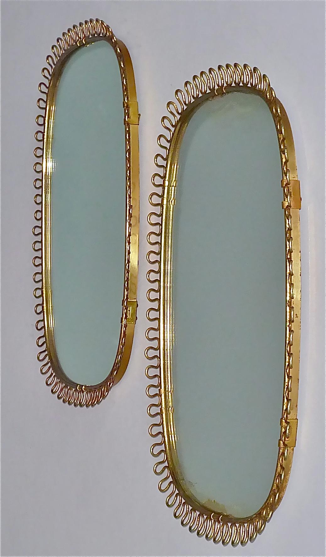 Patinated Midcentury Wall Mirrors by Josef Frank for Svenskt Tenn Sweden Brass 1950s, Pair