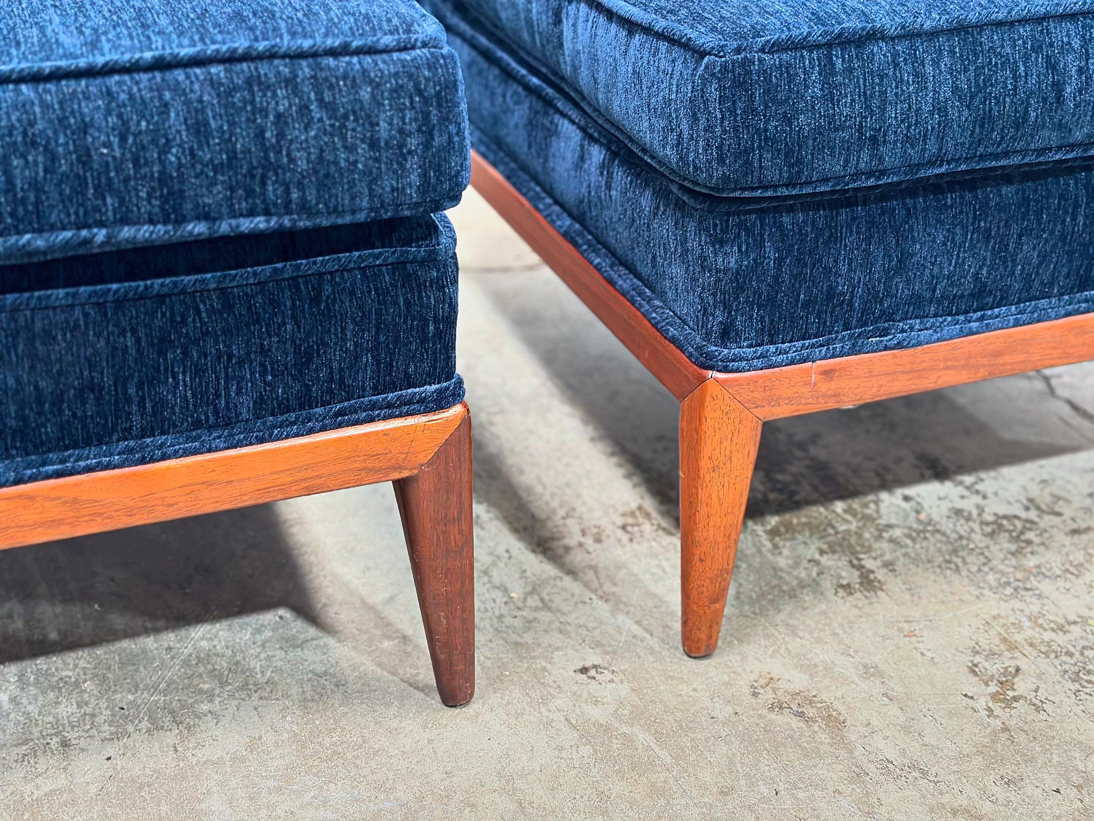 PAIR Midcentury Walnut Slipper Chairs - Blue Velvet - After TH Robsjohn Gibbings 1