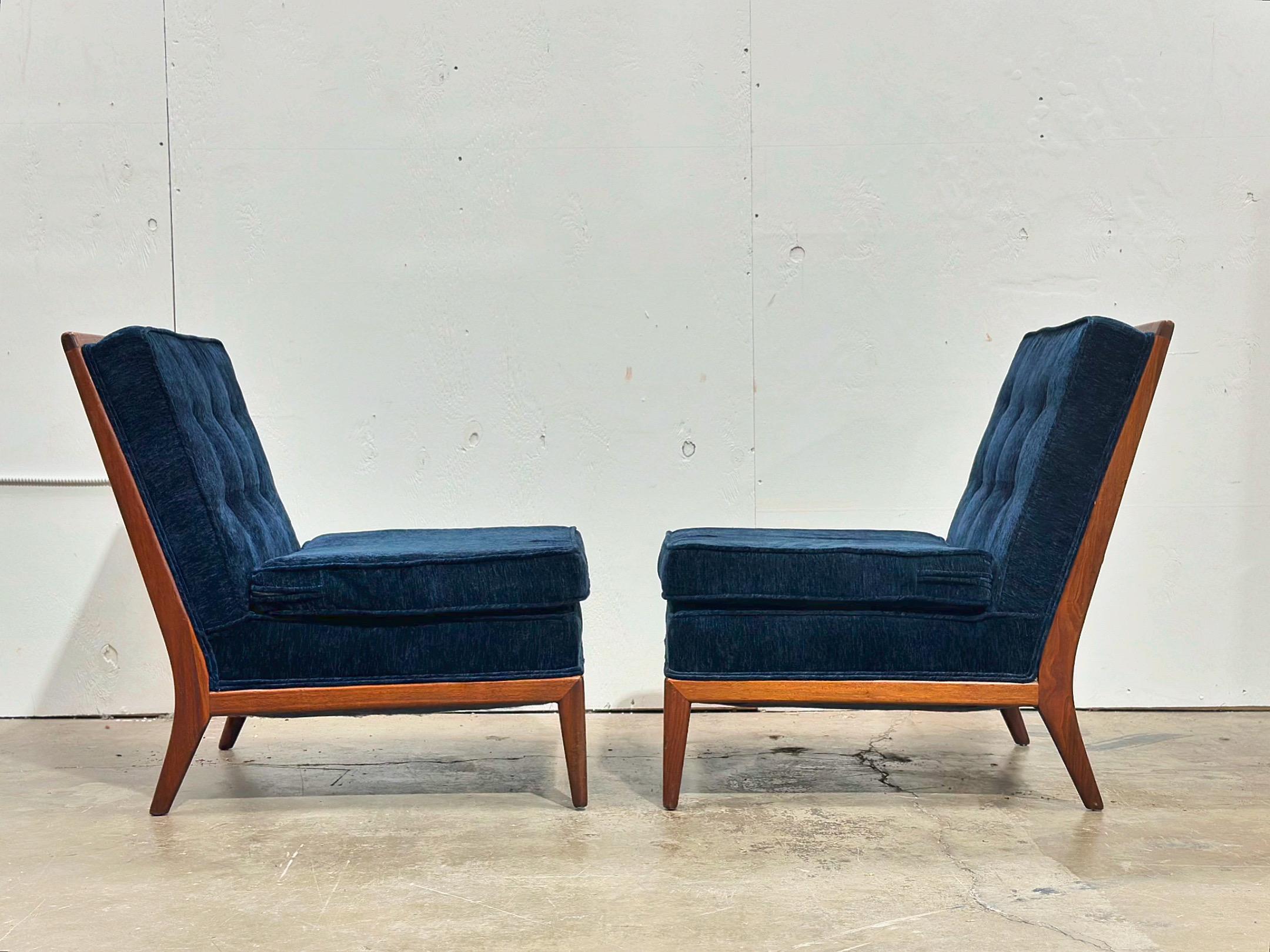 PAIR Midcentury Walnut Slipper Chairs - Blue Velvet - After TH Robsjohn Gibbings 2