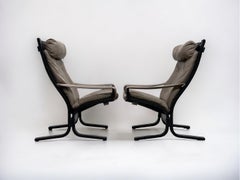 Pair Midcentury Westnofa Siesta Chairs - Highback Leather - Ingmar Relling