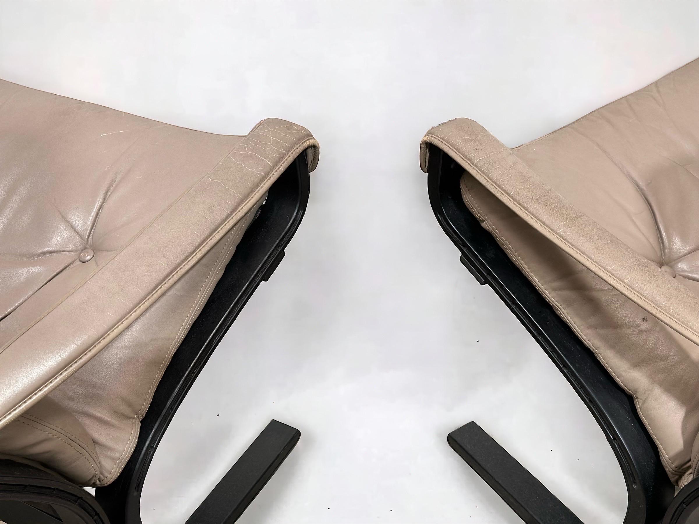 Scandinavian Modern Pair Midcentury Westnofa Siesta Chairs - Highback Leather - Ingmar Relling For Sale